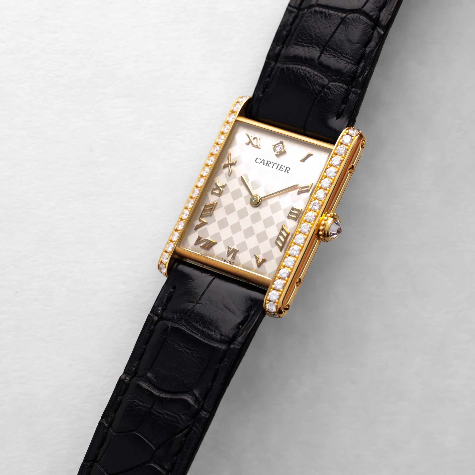 Cartier Yellow Gold Tank Mecanique Ref. WA300651 with Pave Case