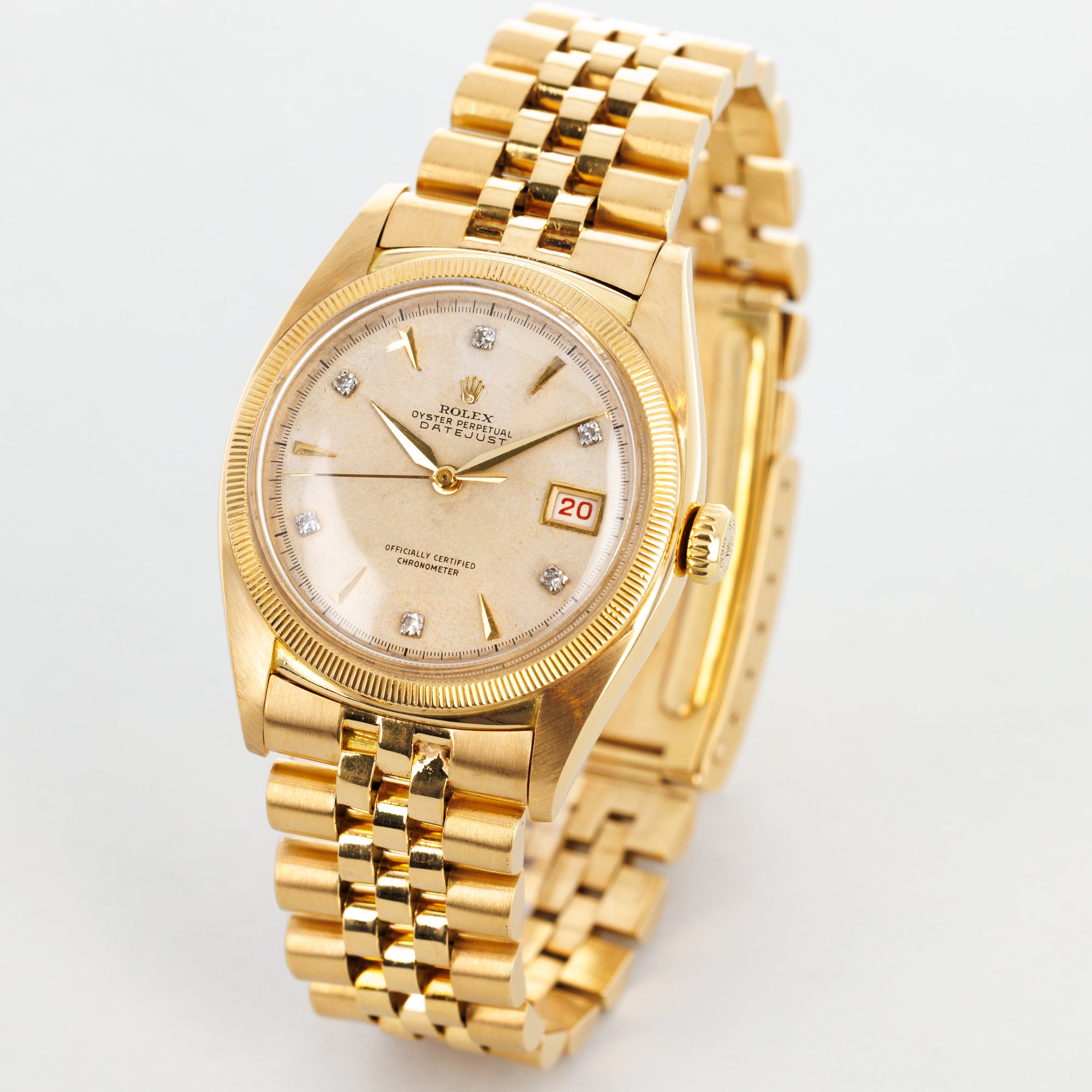 Rolex Yellow Gold Ovettone Datejust Ref. 6305 with Unusual Diamond Markers with Original Papers