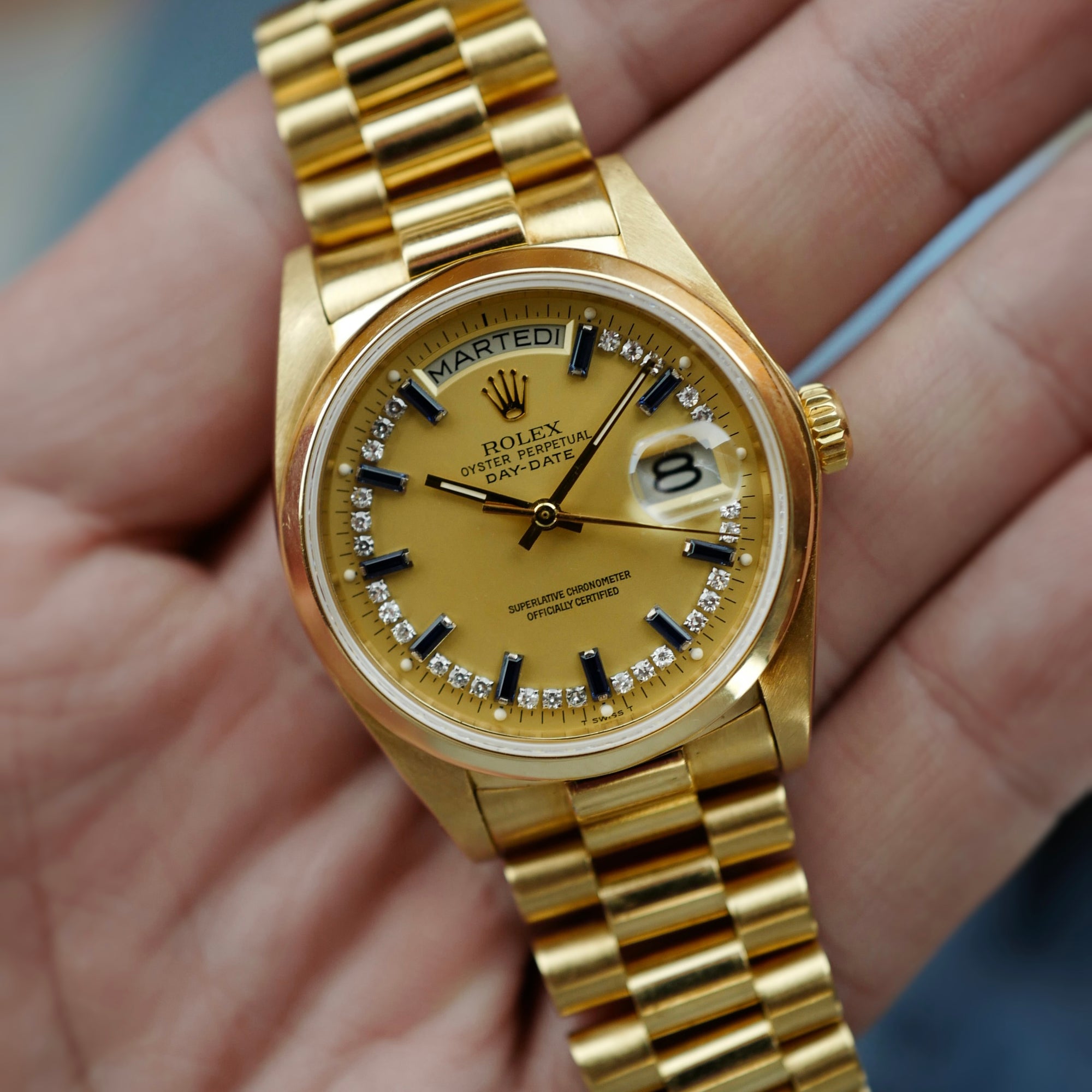 Rolex Day Date Ref. 18028 with Sapphire String Dial