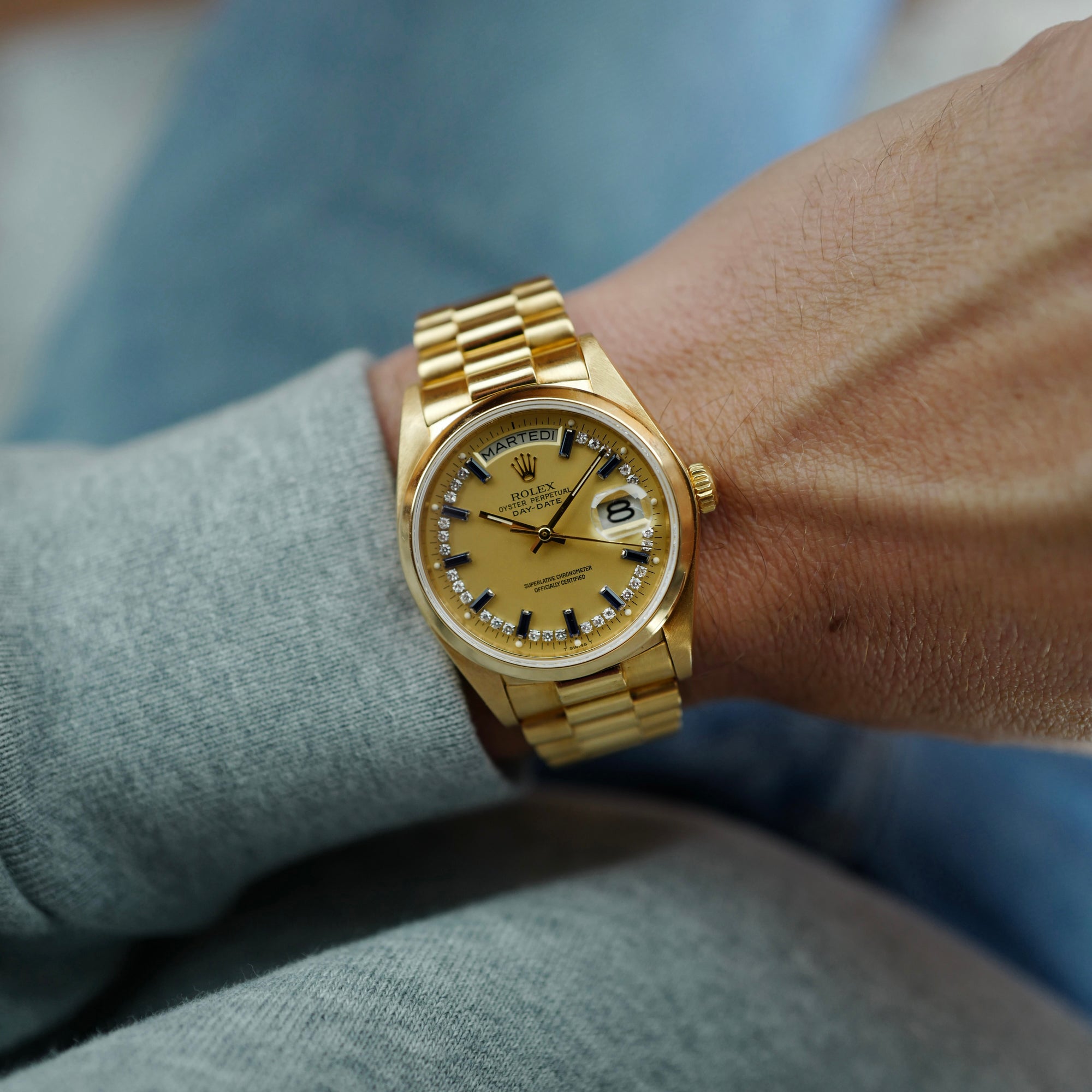 Rolex Day Date Ref. 18028 with Sapphire String Dial