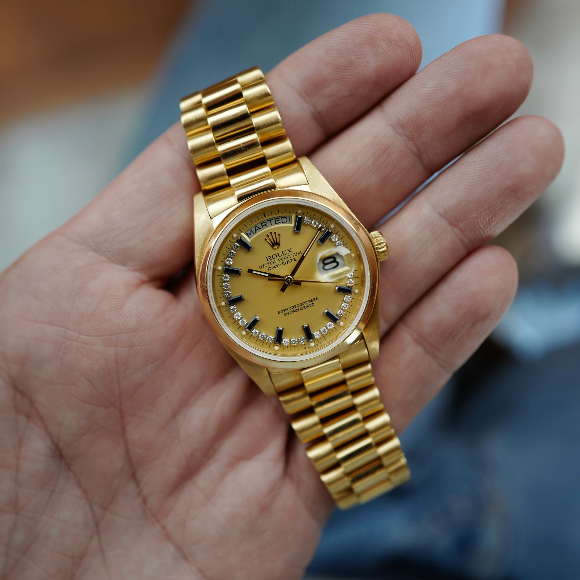 Rolex Day Date Ref. 18028 with Sapphire String Dial