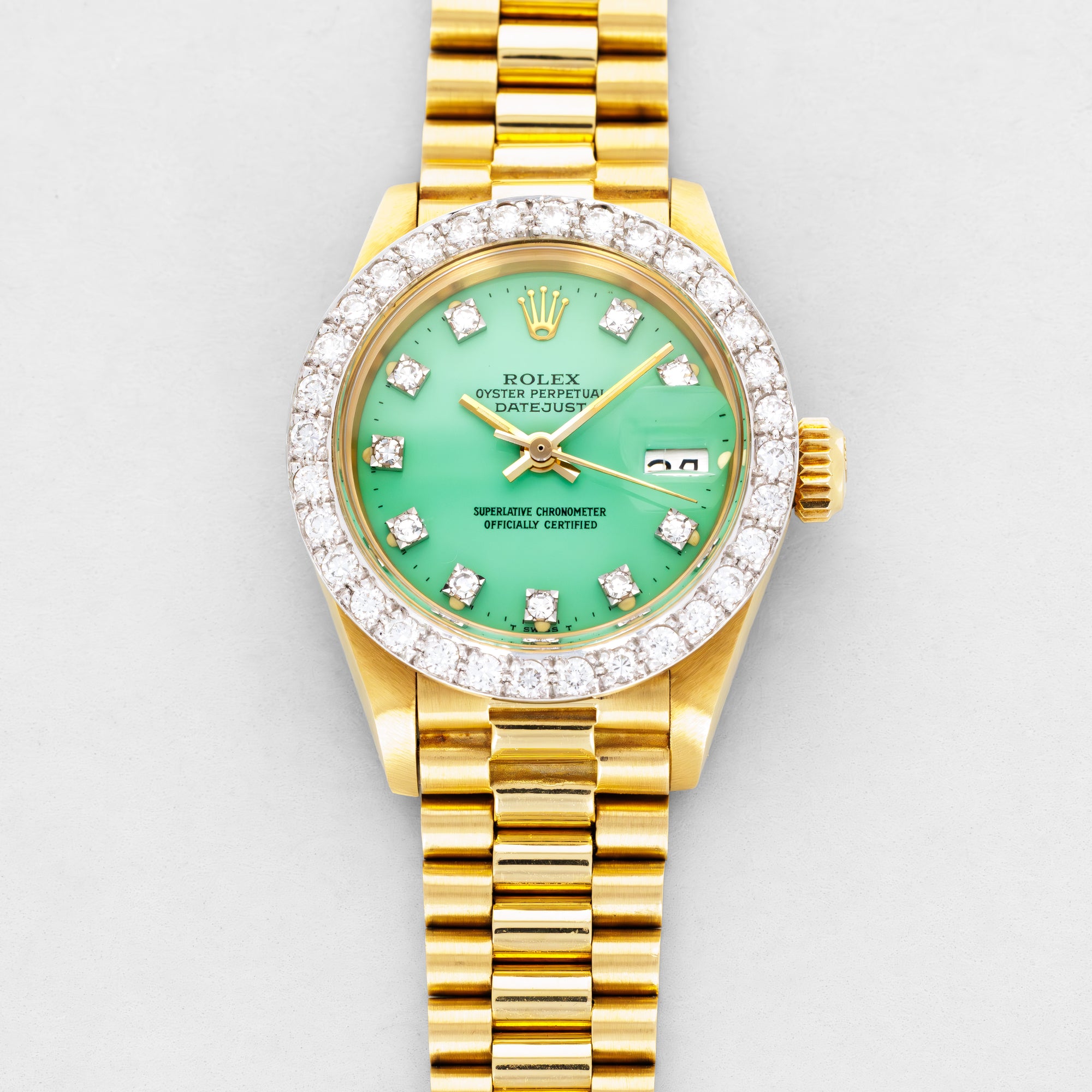 Rolex Yellow Gold Datejust Ref. 6917 in New Old Stock with Green Stella Dial with Diamonds