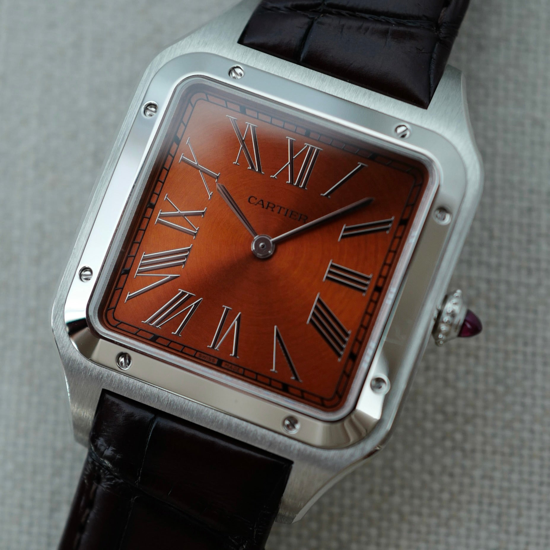 Cartier Platinum Santos Dumont Ref. WGSA0113 Complete Set with Orange Dial (New Arrival)