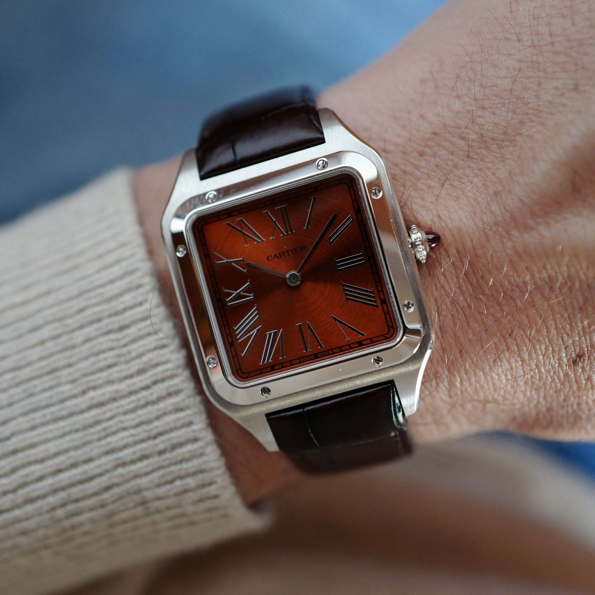 Cartier Platinum Santos Dumont Ref. WGSA0113 Complete Set with Orange Dial (New Arrival)