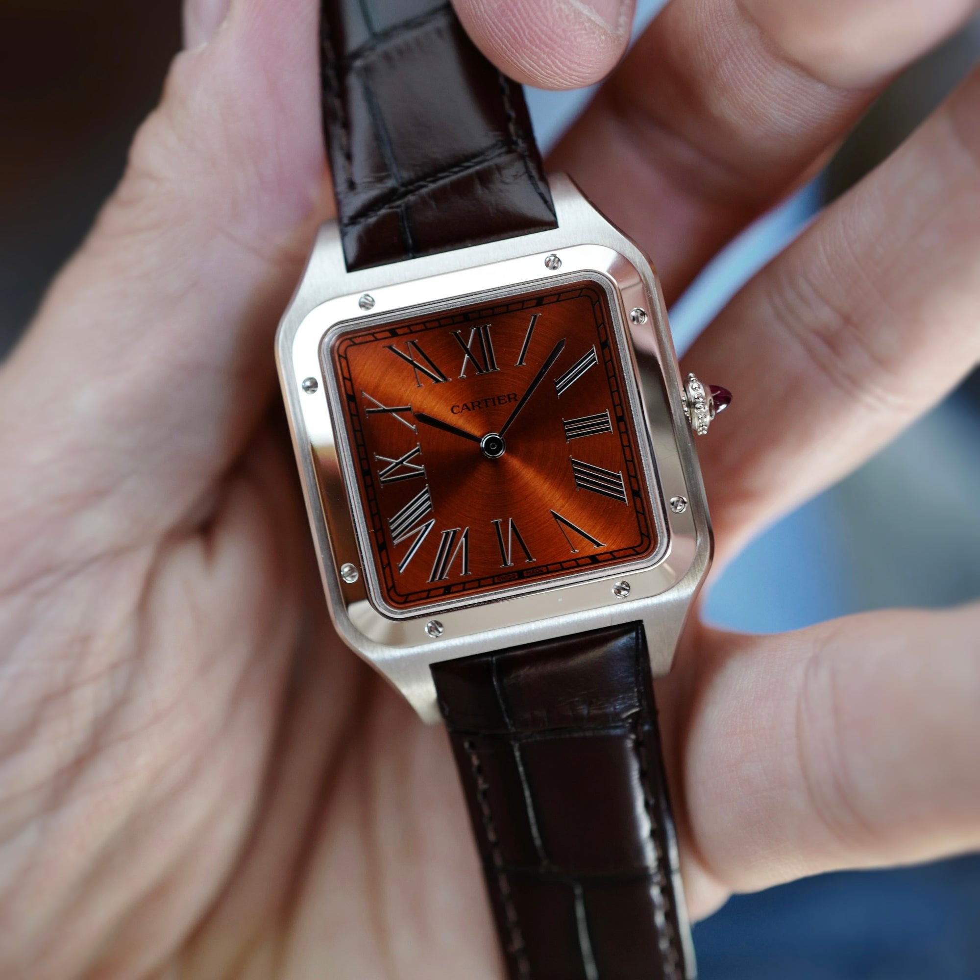 Cartier Platinum Santos Dumont Ref. WGSA0113 Complete Set with Orange Dial (New Arrival)