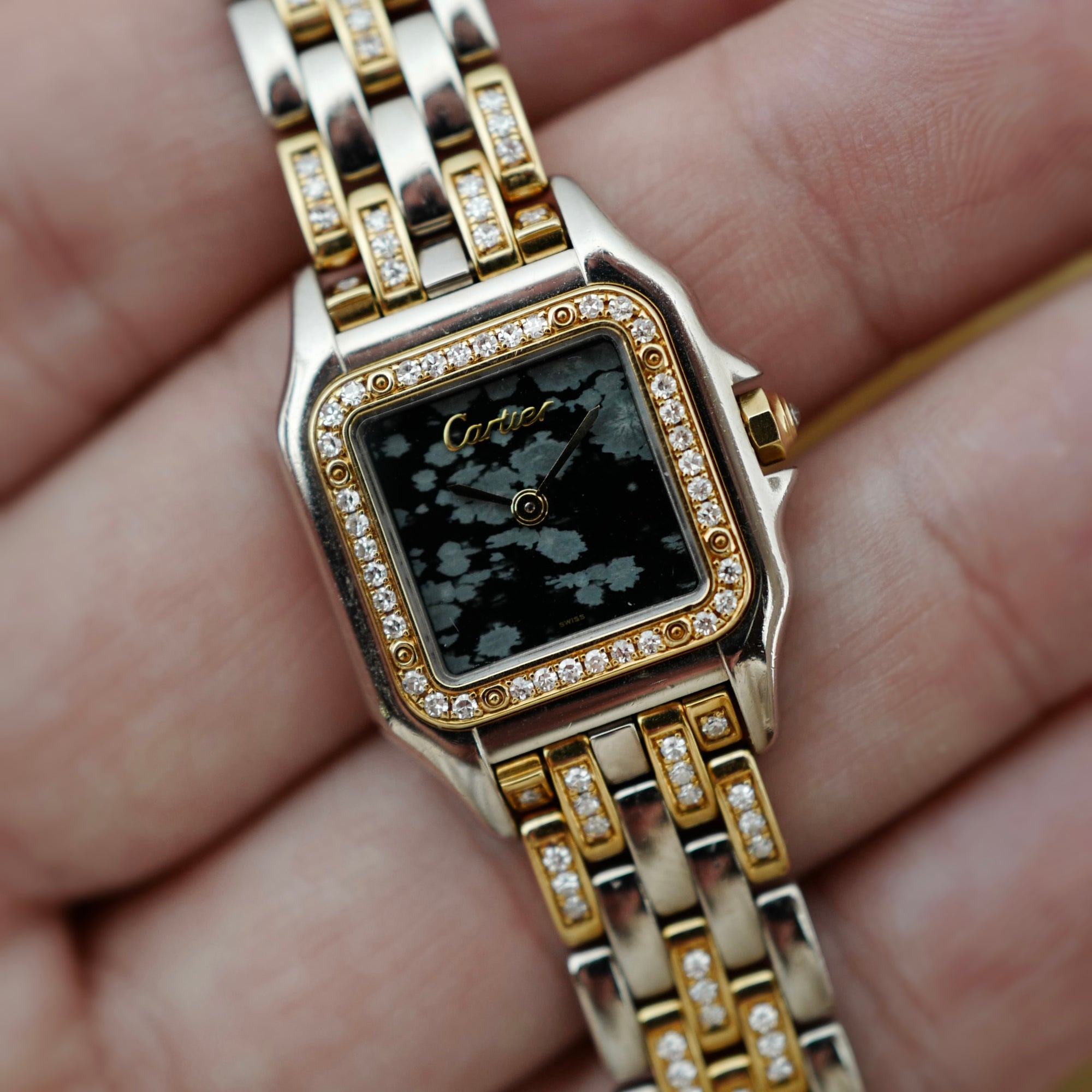 Cartier Two-Tone Panthere Ref. 7669 with Rare Obsidian Stone Dial (New Arrival)