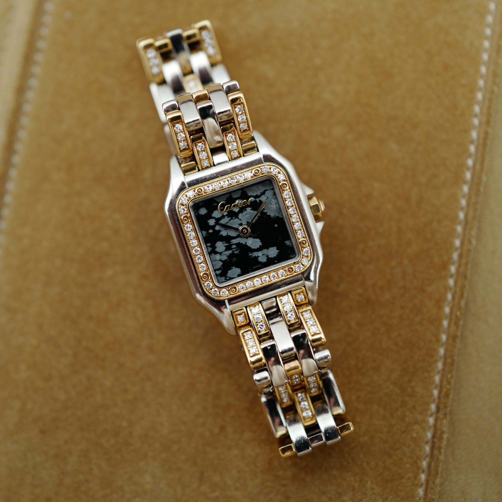 Cartier Two-Tone Panthere Ref. 7669 with Rare Obsidian Stone Dial (New Arrival)