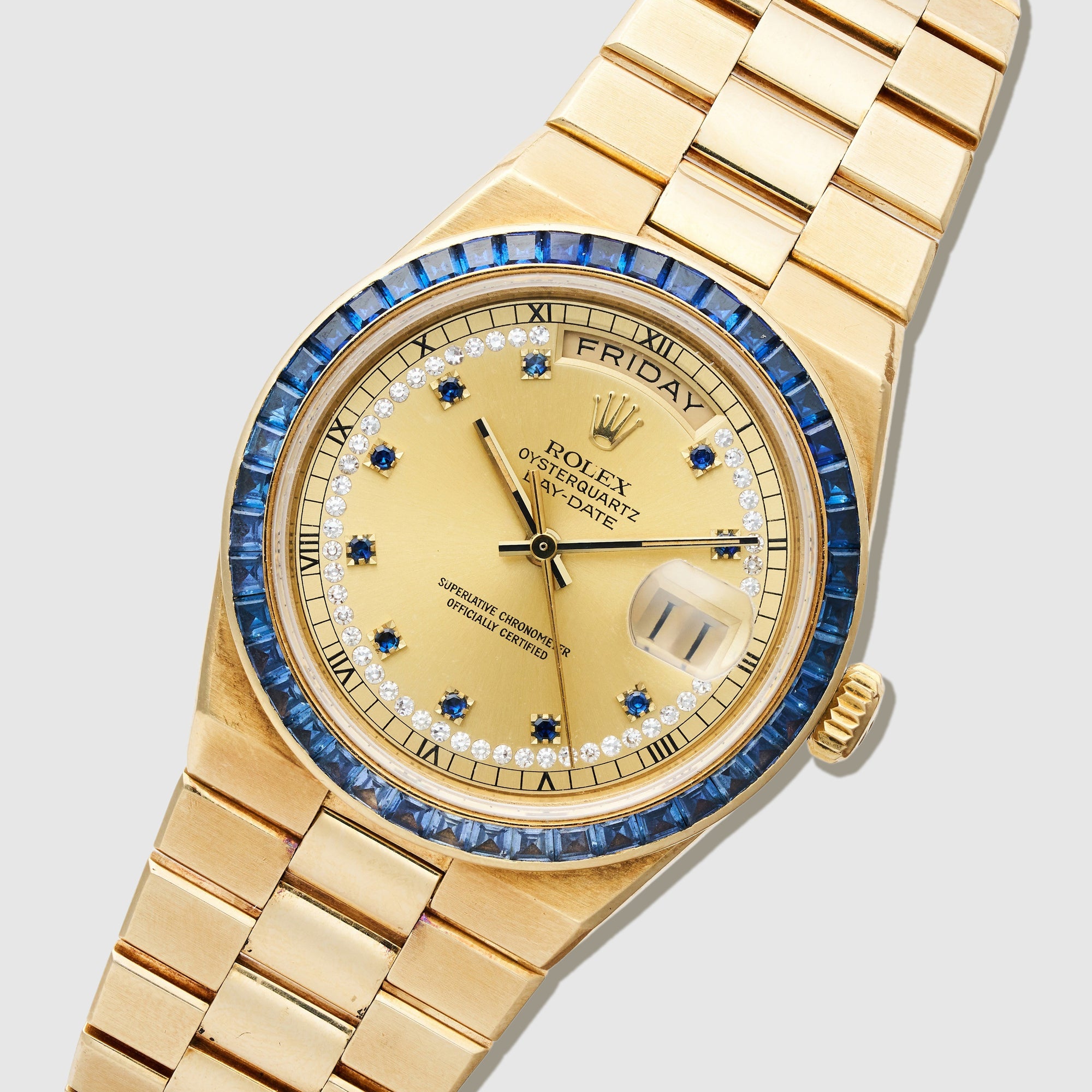 Rolex - Rolex Yellow Gold Oysterquartz Day-Date Ref. 19158 with Sapphires and Diamonds - The Keystone Watches