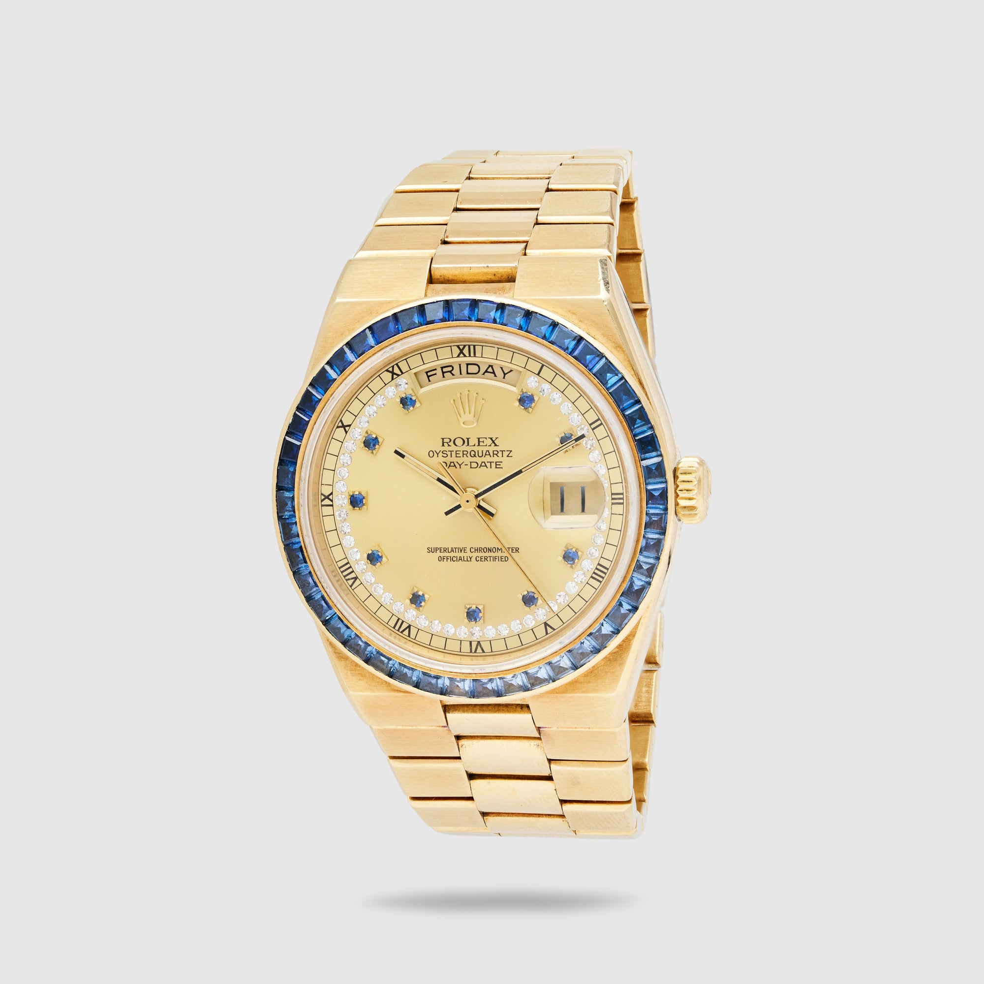 Rolex - Rolex Yellow Gold Oysterquartz Day-Date Ref. 19158 with Sapphires and Diamonds - The Keystone Watches