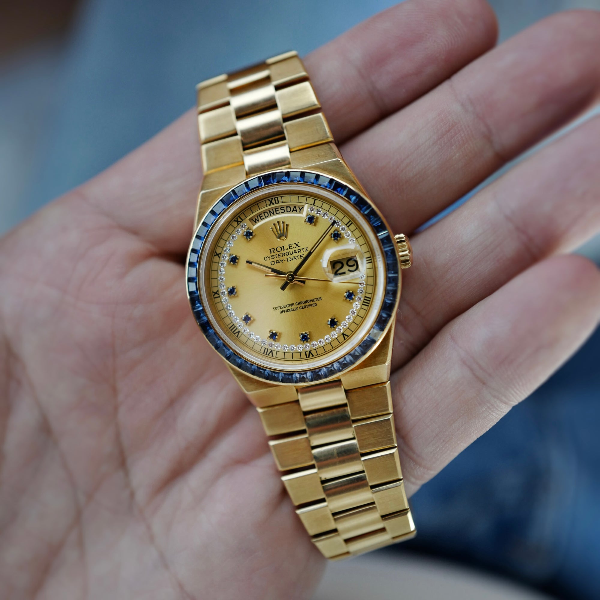 Rolex - Rolex Yellow Gold Oysterquartz Day-Date Ref. 19158 with Sapphires and Diamonds - The Keystone Watches