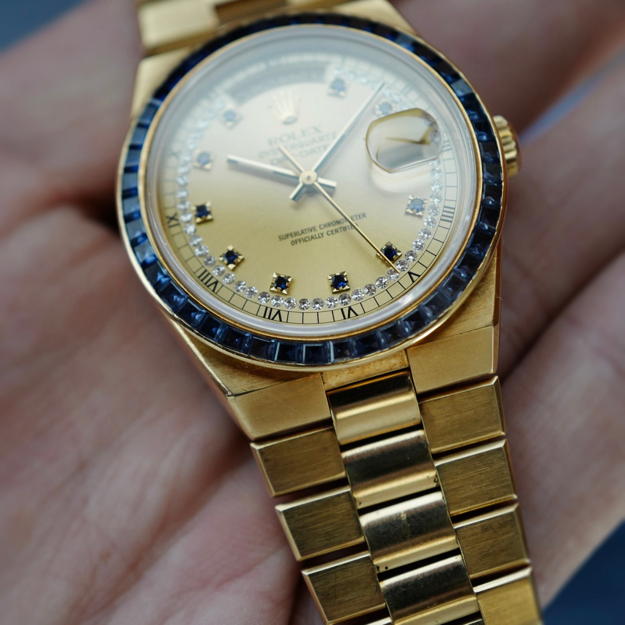 Rolex - Rolex Yellow Gold Oysterquartz Day-Date Ref. 19158 with Sapphires and Diamonds - The Keystone Watches