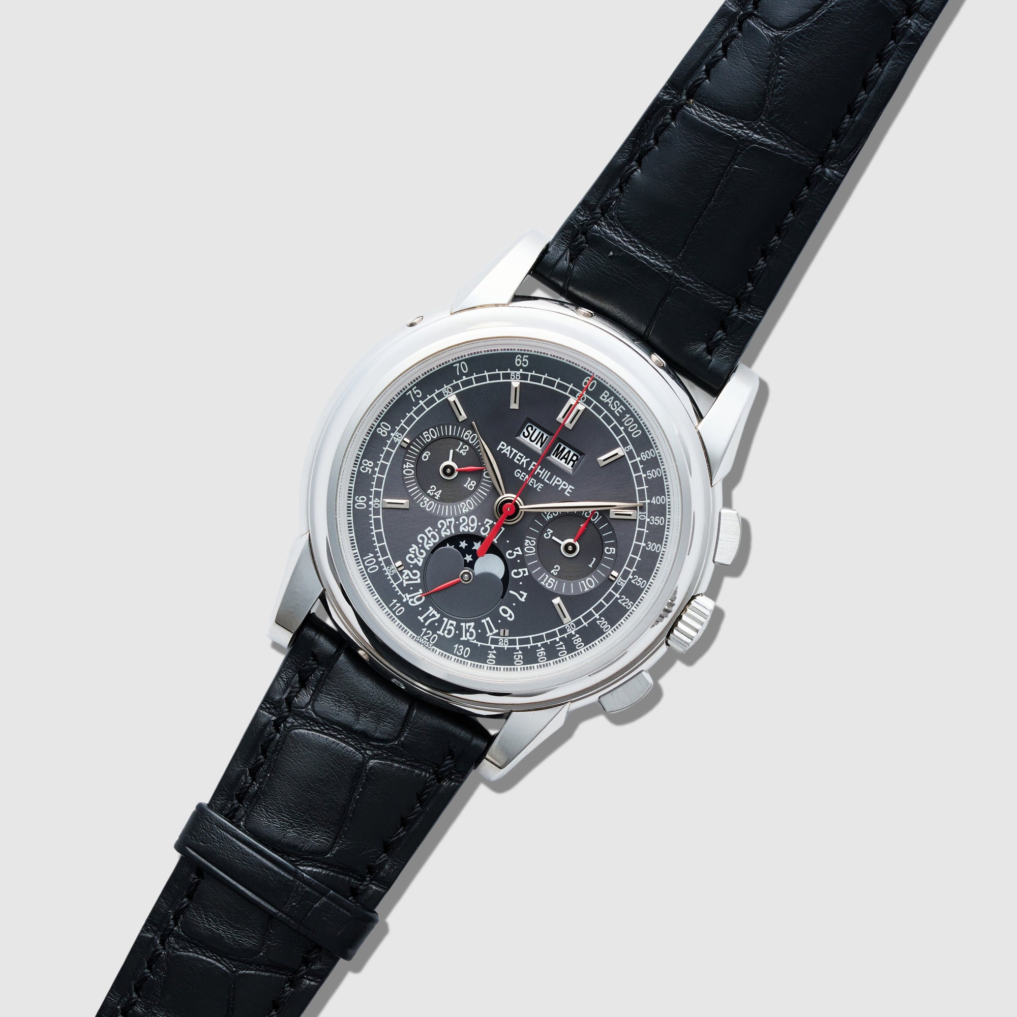 Patek Philippe Platinum Perpetual Calendar Watch Ref. 5970 with Grey Dial and Red Hands