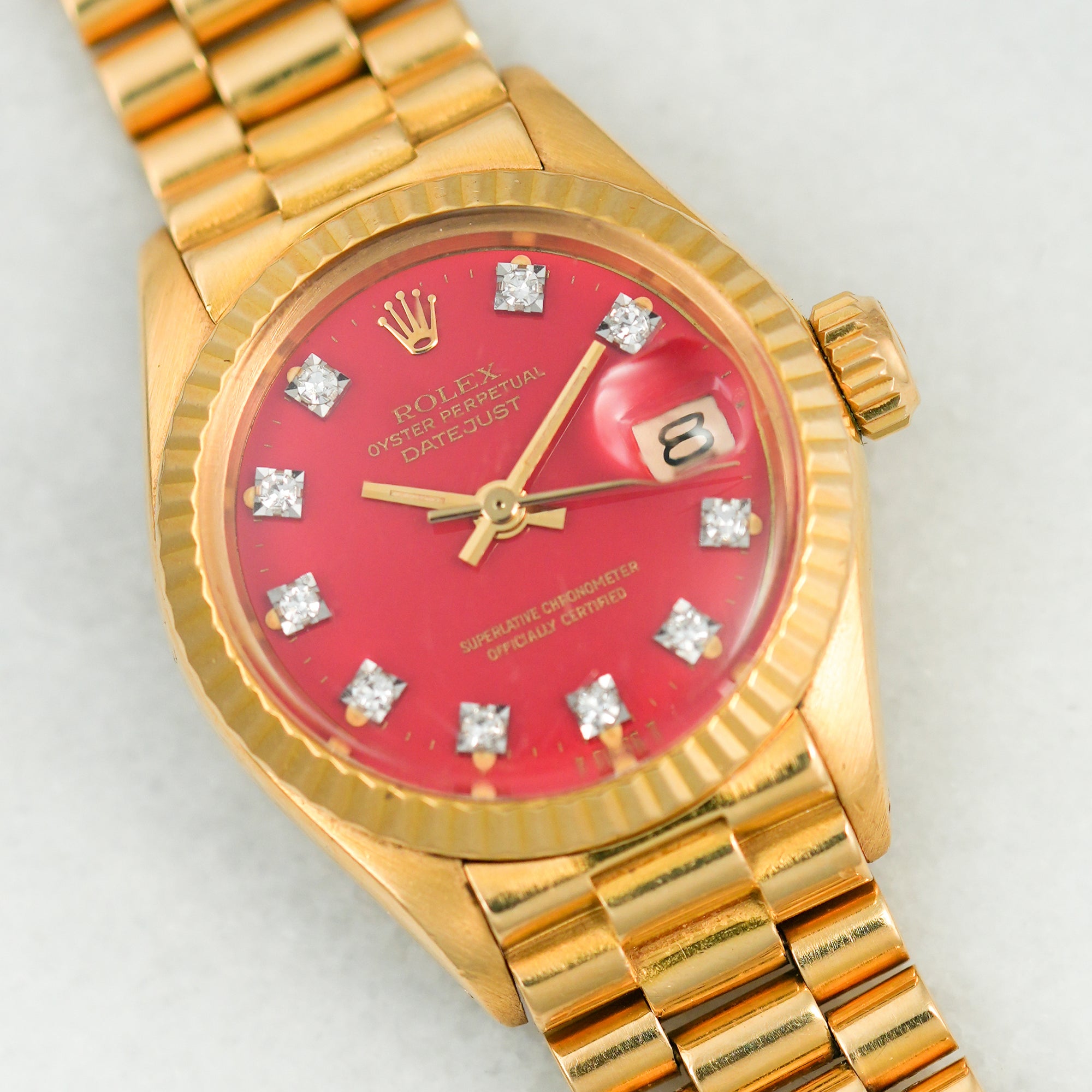 Rolex Yellow Gold Datejust Red Fuchsia Stella Watch Ref. 6917 (New Arrival)