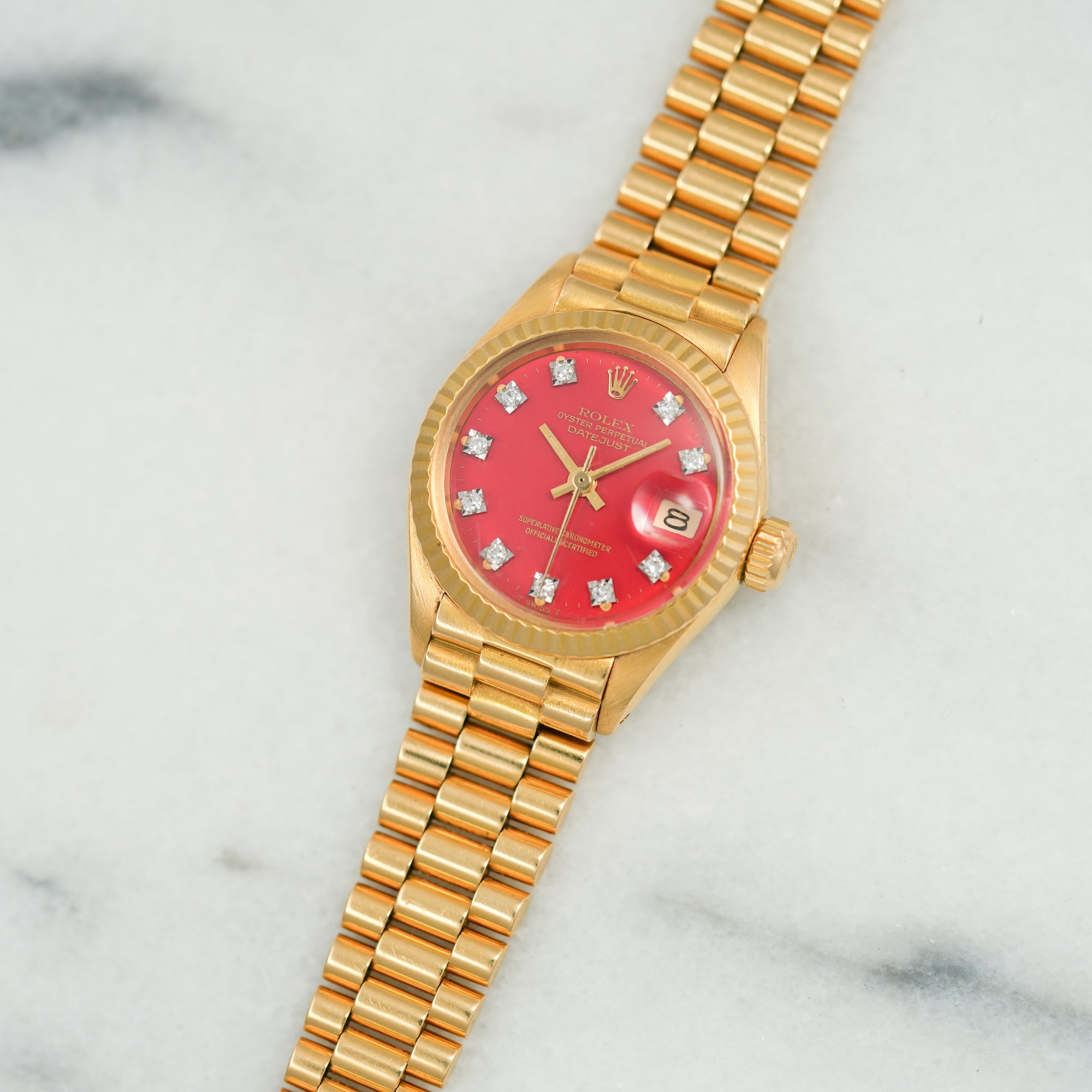 Rolex Yellow Gold Datejust Red Fuchsia Stella Watch Ref. 6917 (New Arrival)