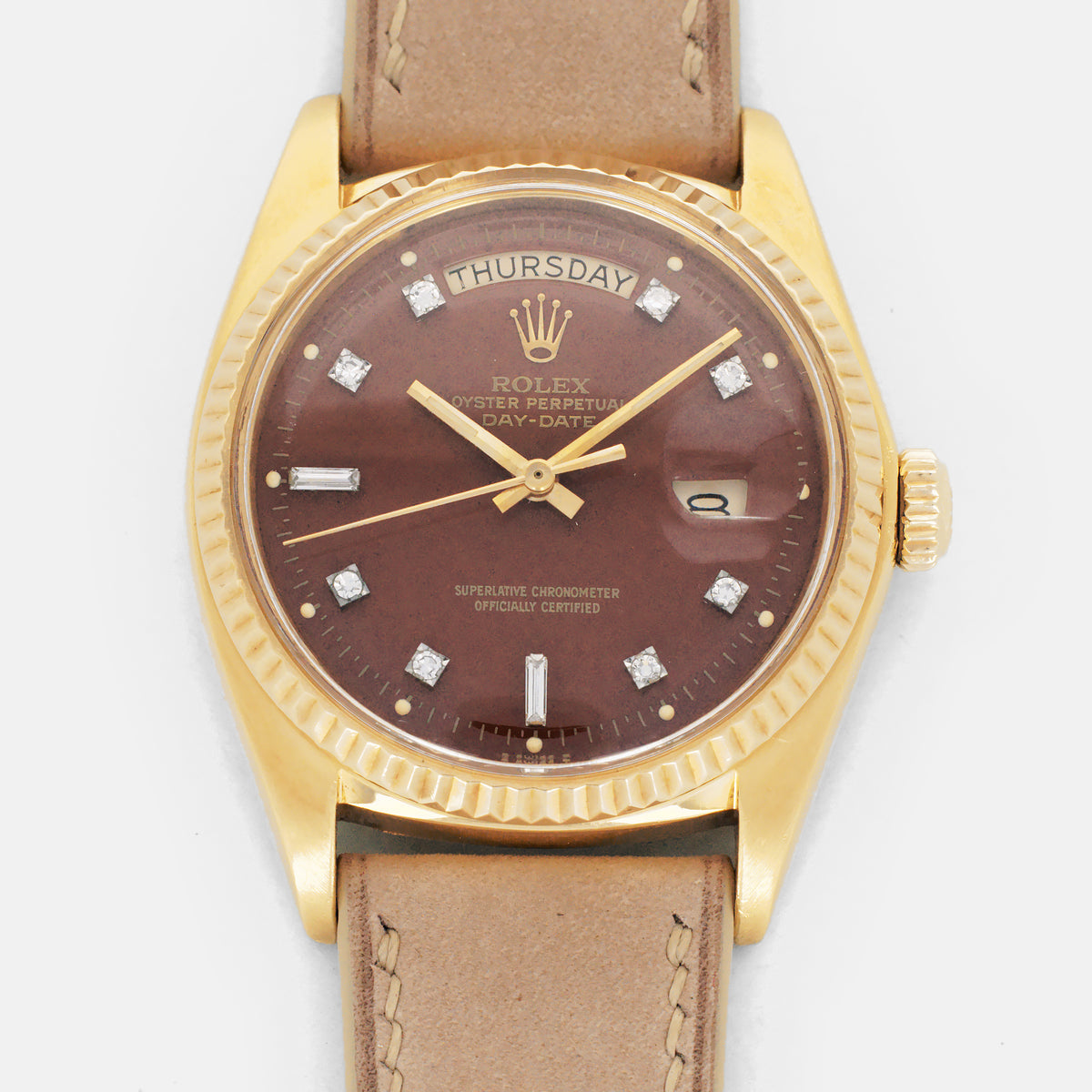 Rolex - Rolex Yellow Gold Day-Date Ref. 1803 with Oxblood Stella and Diamond Dial - The Keystone Watches