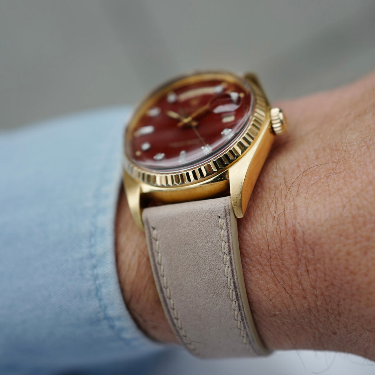 Rolex - Rolex Yellow Gold Day-Date Ref. 1803 with Oxblood Stella and Diamond Dial - The Keystone Watches