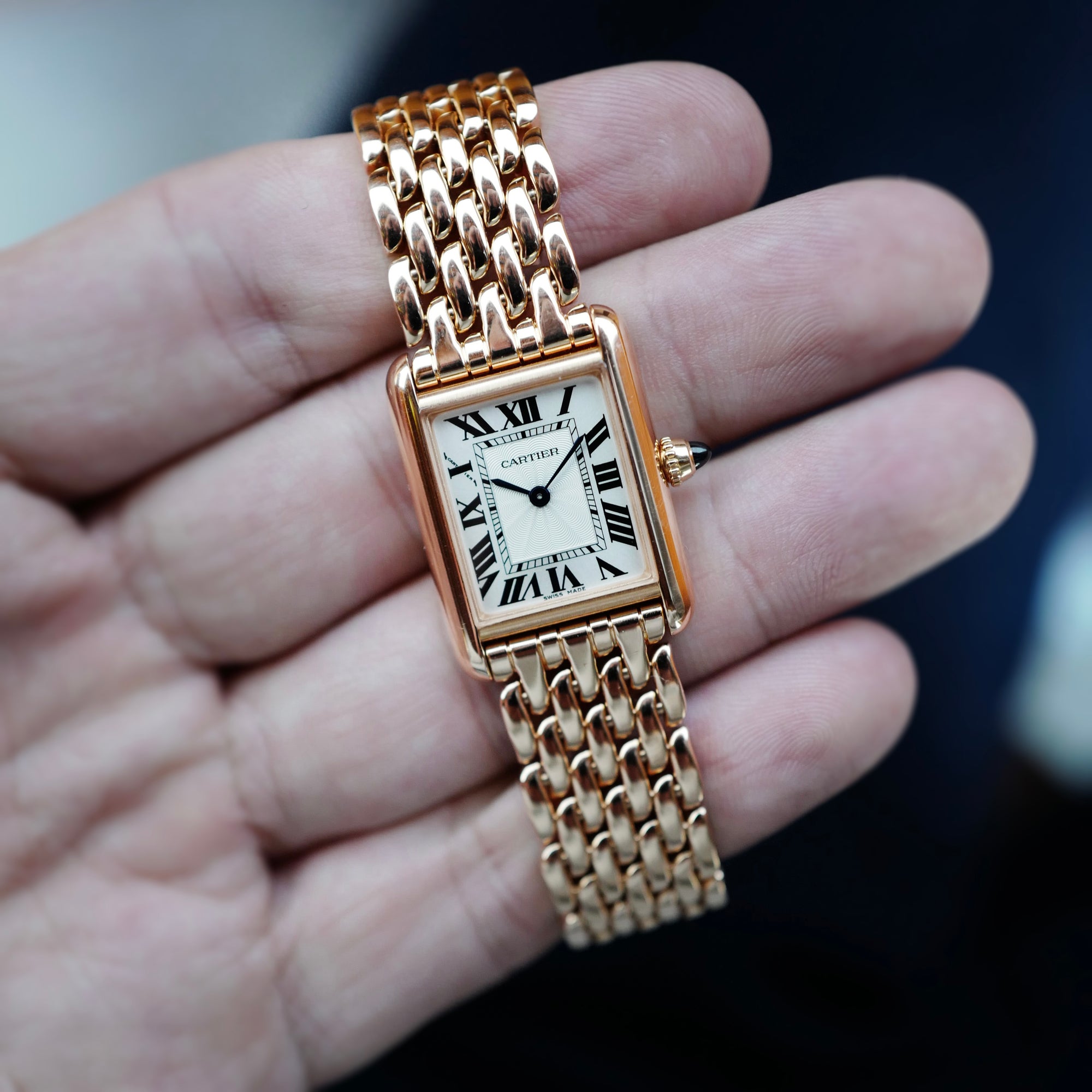 Cartier Pink Gold Tank on Bracelet Mecanique WGTA0010 with Warranty Card (New Arrival)