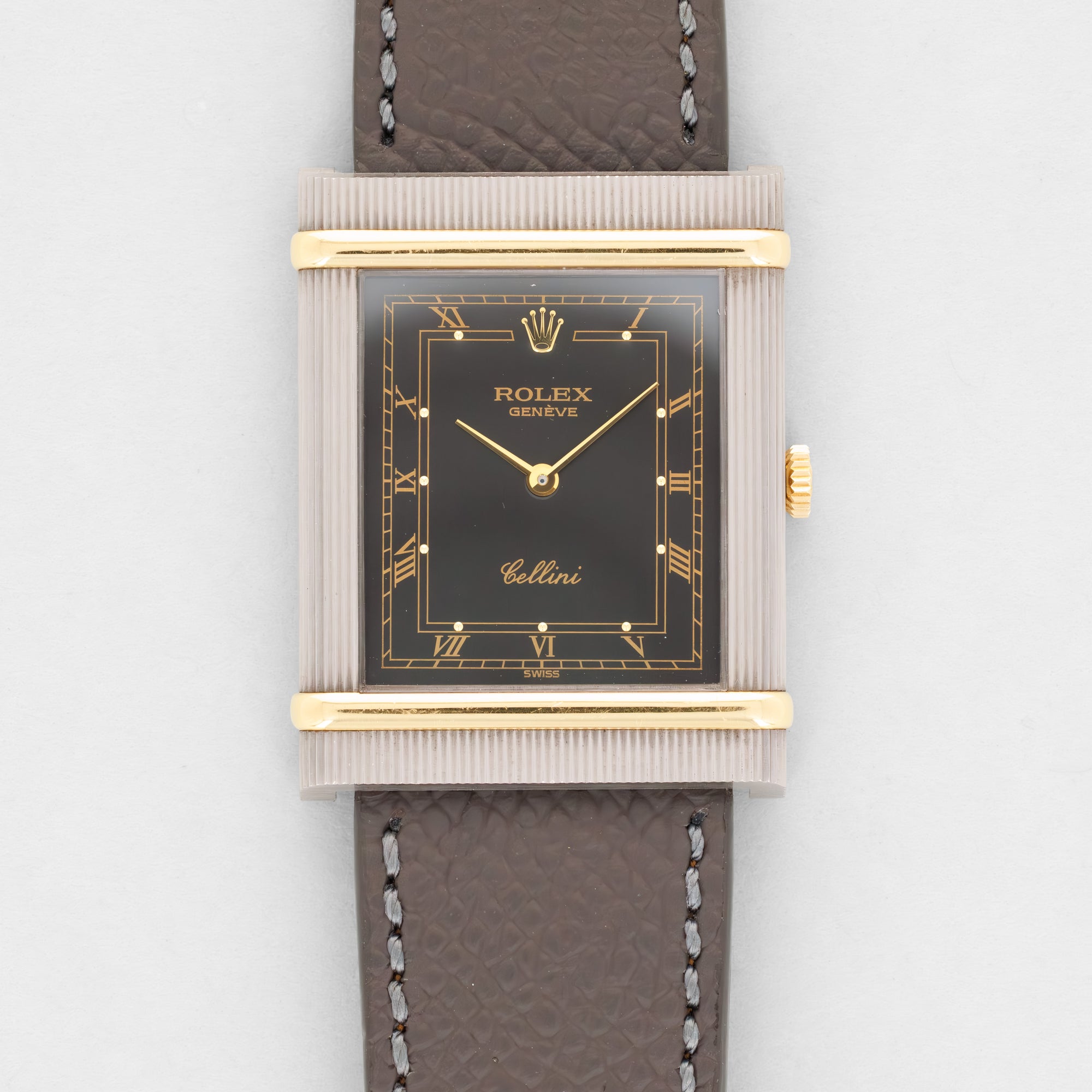 Rolex White Gold Cellini Ref. 4137 with Stepped Case and Ribbed Finishing