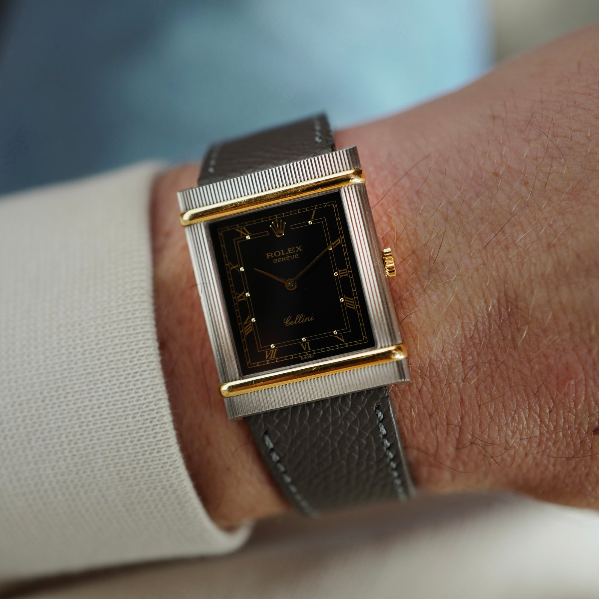 Rolex White Gold Cellini Ref. 4137 with Stepped Case and Ribbed Finishing