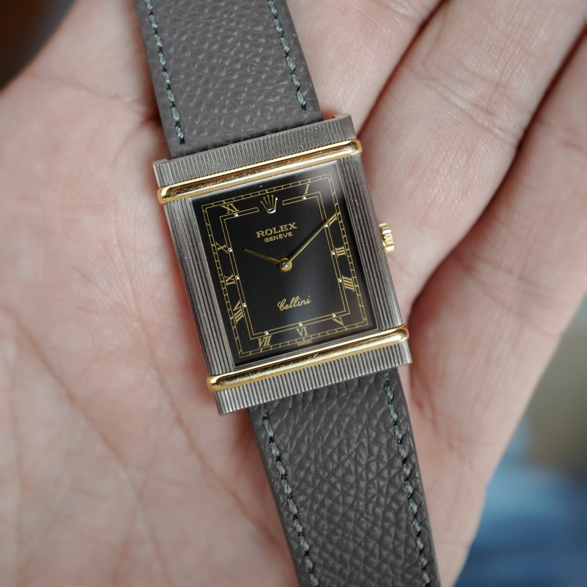 Rolex White Gold Cellini Ref. 4137 with Stepped Case and Ribbed Finishing