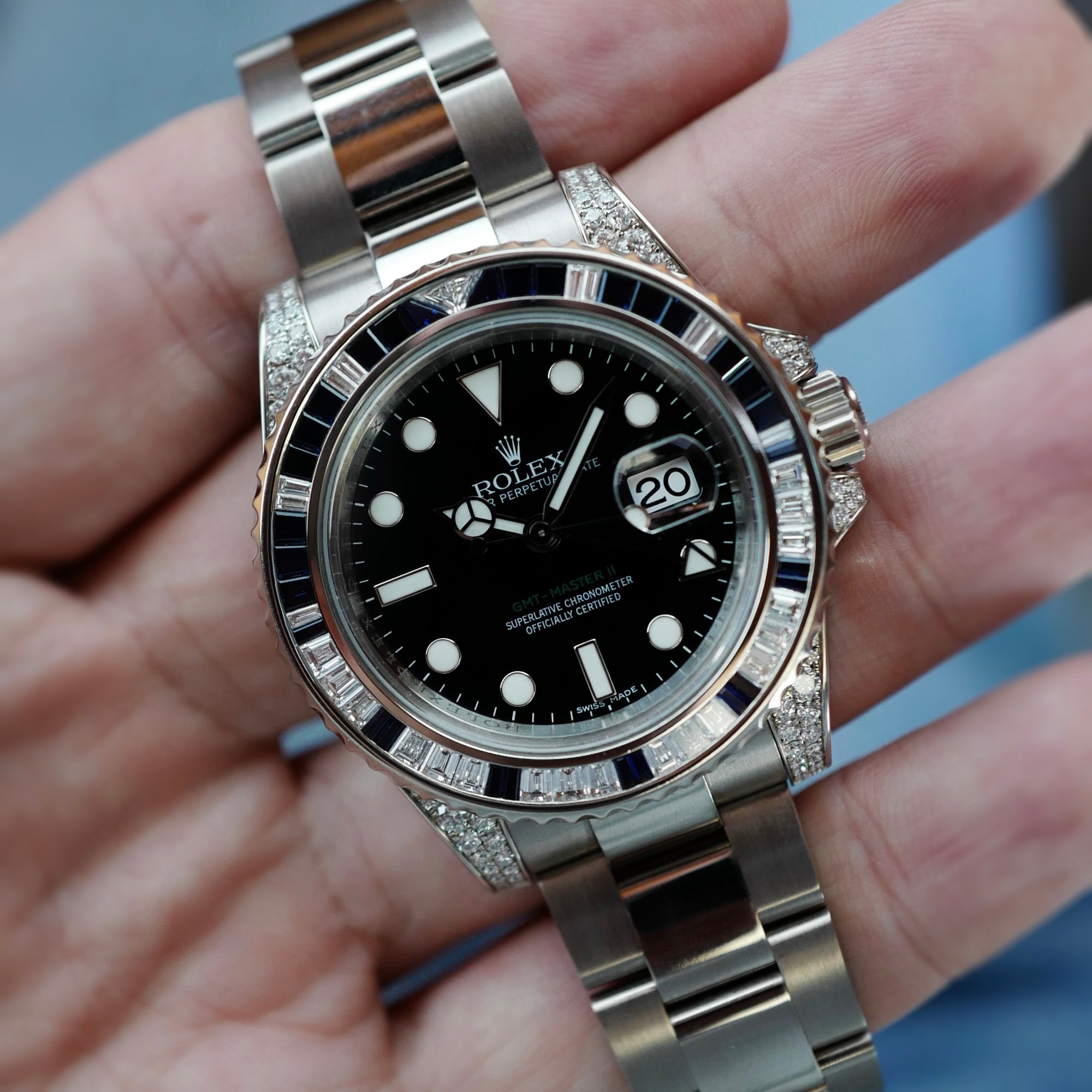 Rolex White Gold GMT-Master Ref. 116759SA with Sapphires and Diamonds (New Arrival)