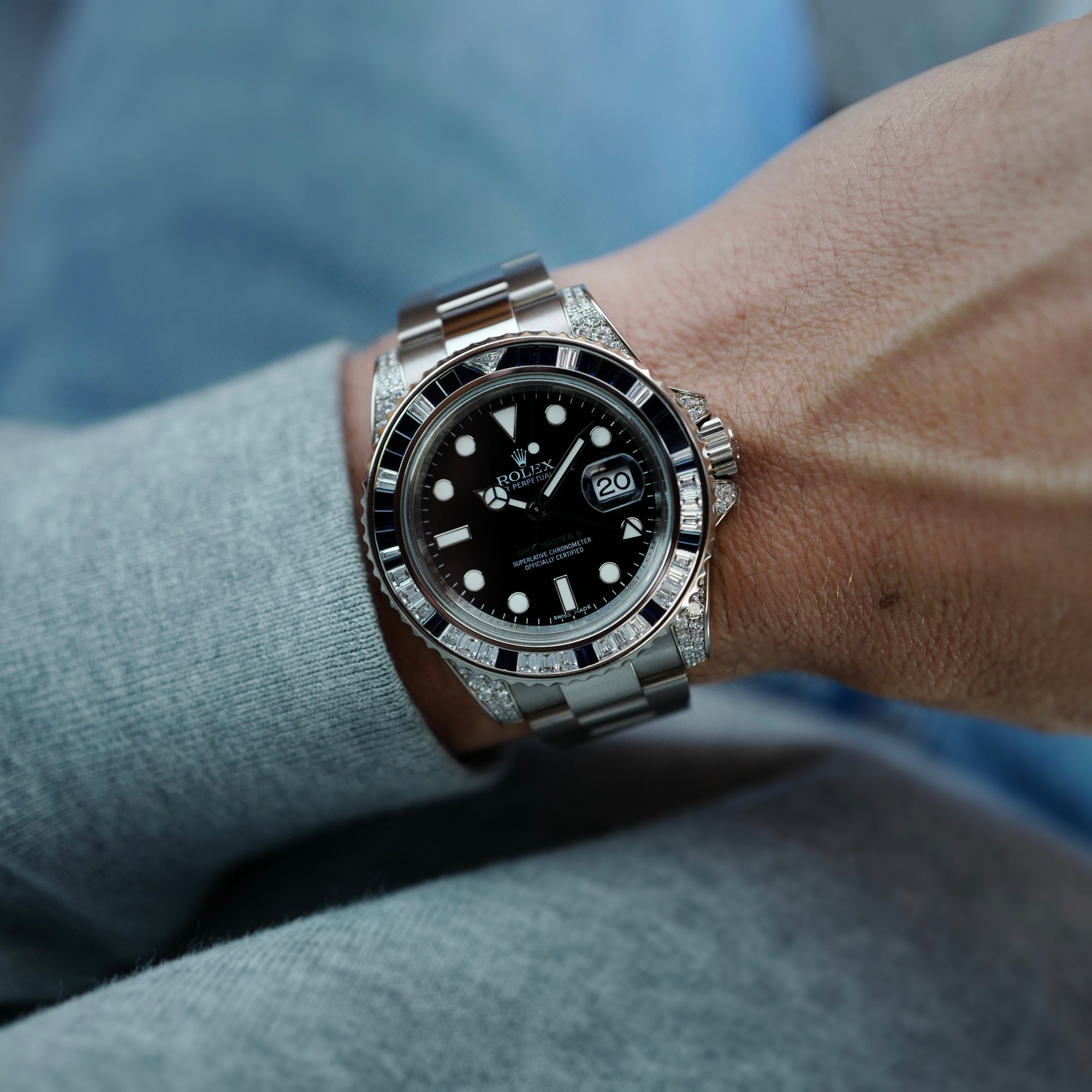 Rolex White Gold GMT-Master Ref. 116759SA with Sapphires and Diamonds (New Arrival)