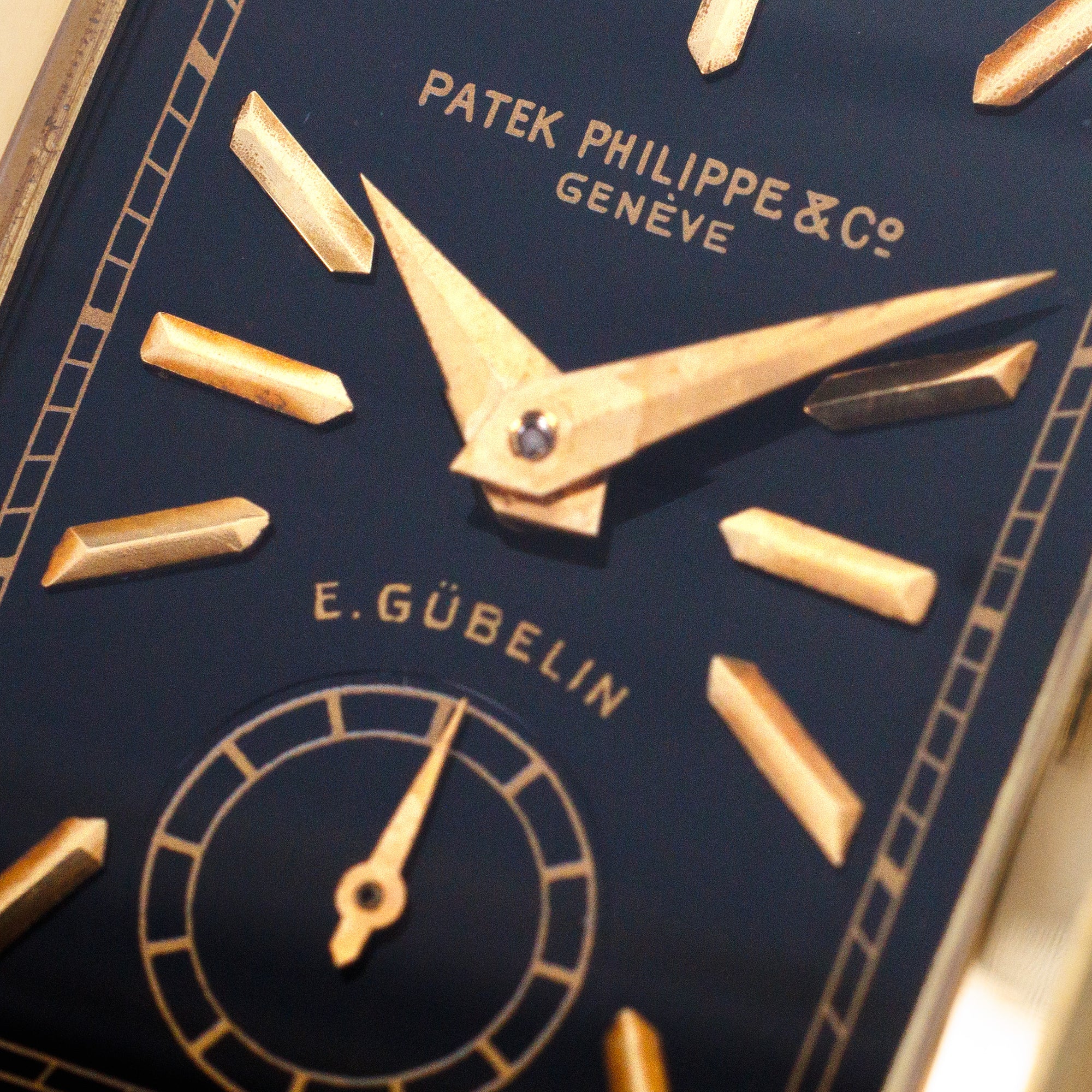 Patek Philippe Yellow Gold Tegolino Watch Ref. 425 with Black Dial Retailed by Gubelin