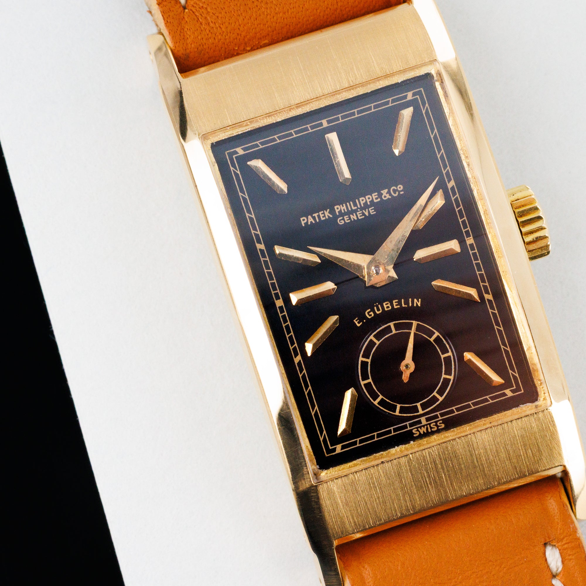 Patek Philippe Yellow Gold Tegolino Watch Ref. 425 with Black Dial Retailed by Gubelin