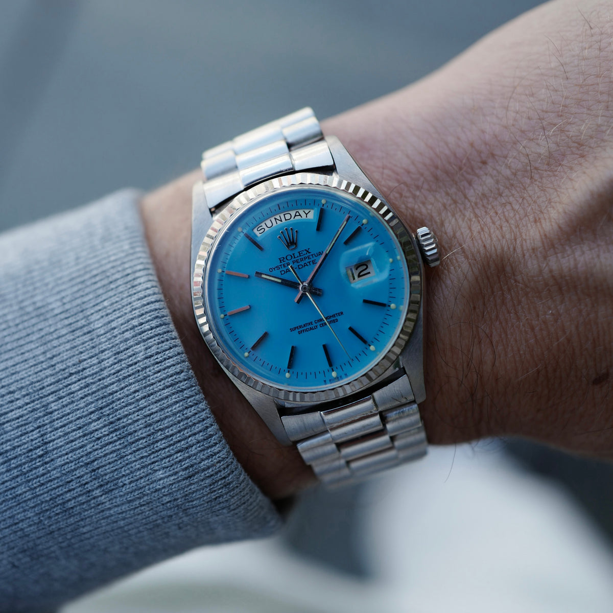 Rolex White Gold Day-Date Blue Stella Watch Ref. 1803