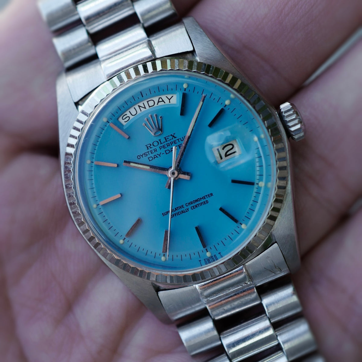 Rolex White Gold Day-Date Blue Stella Watch Ref. 1803