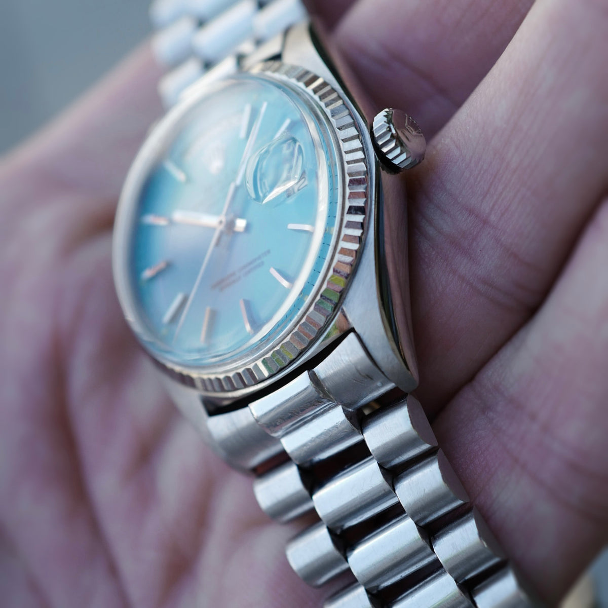 Rolex White Gold Day-Date Blue Stella Watch Ref. 1803