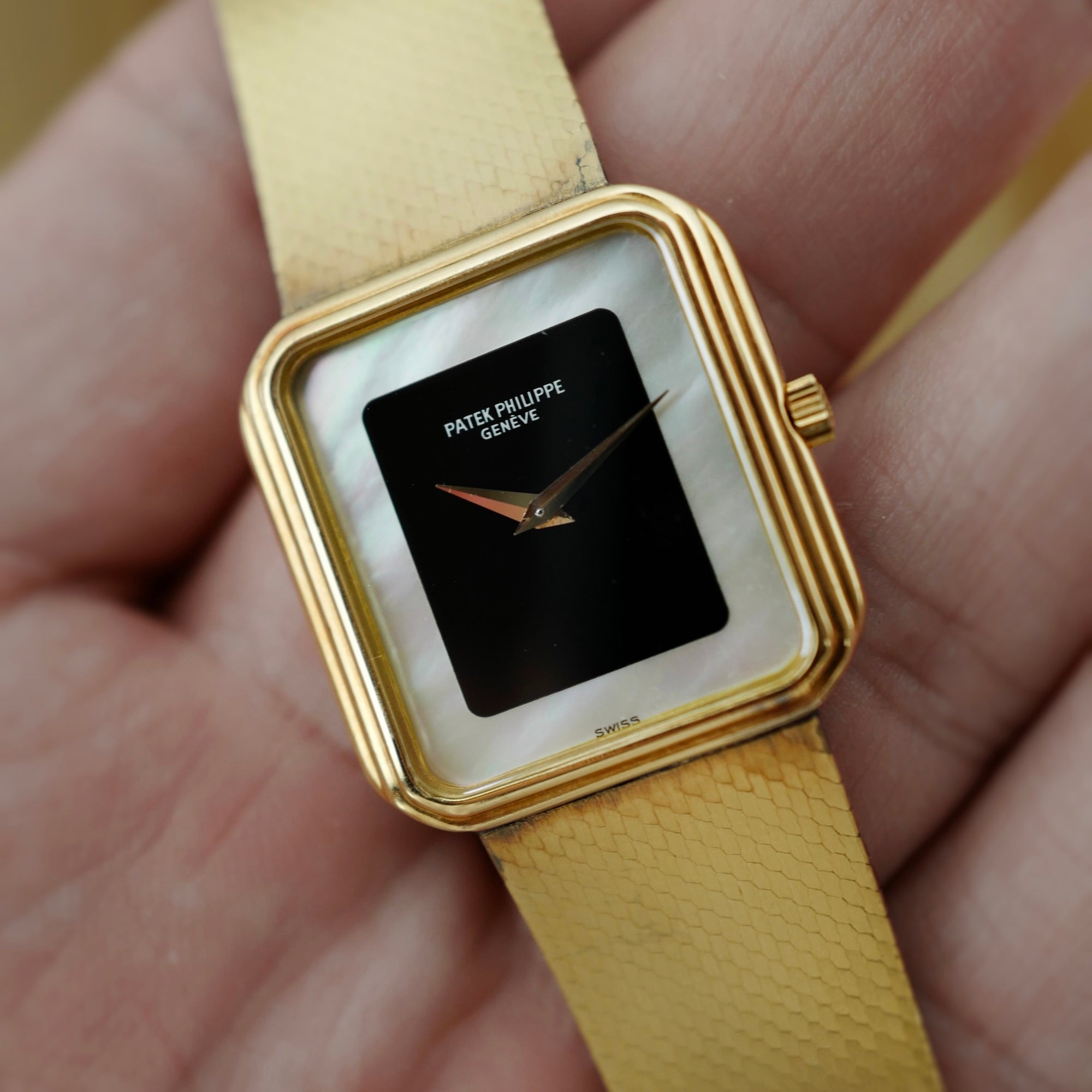 Patek Philippe Yellow Gold Watch Ref. 3859 with Onyx and Mother of Pearl (New Arrival)