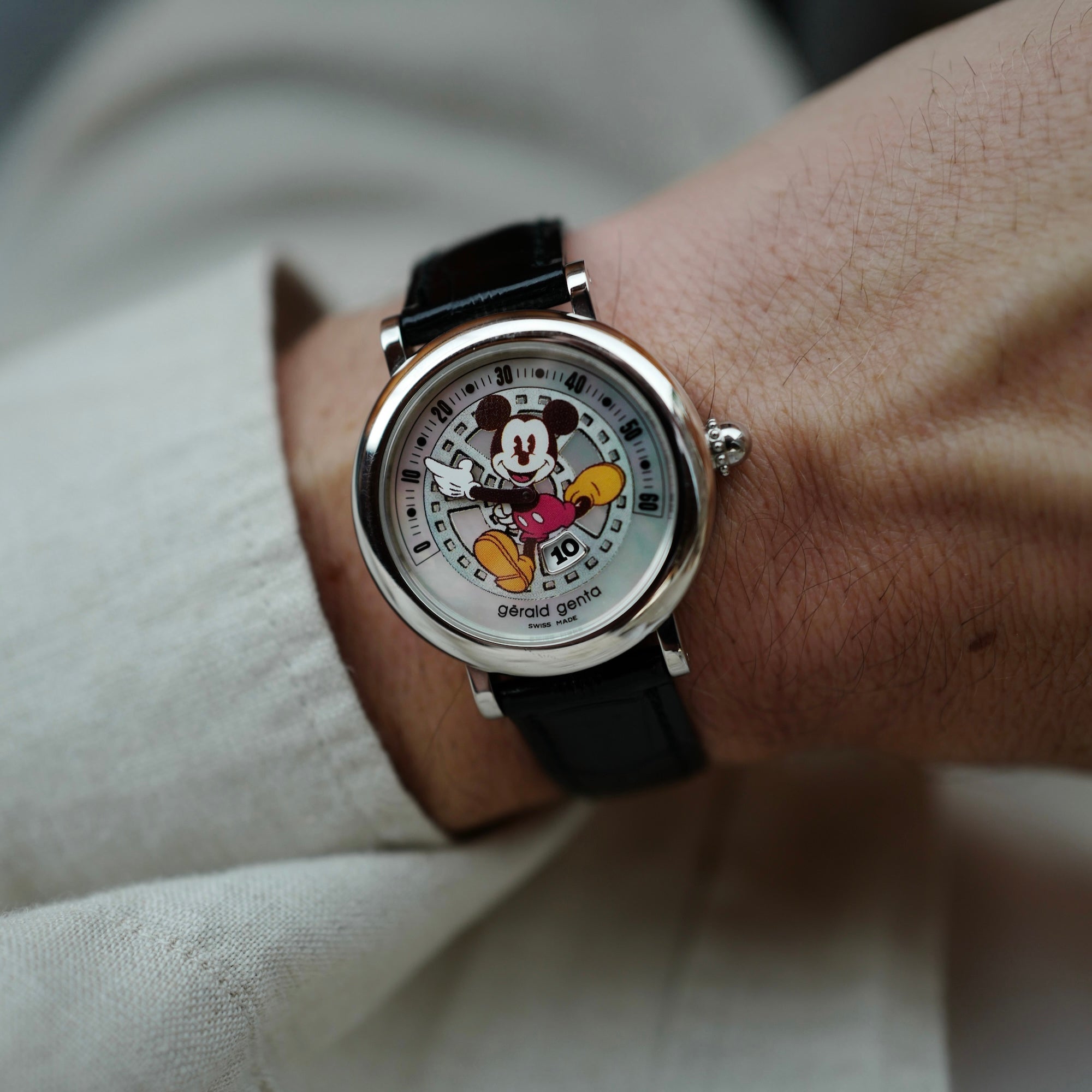 Gerald Genta Steel Mickey Mouse Ref. G3712 70th Anniversary Watch with Mother of Pearl Dial