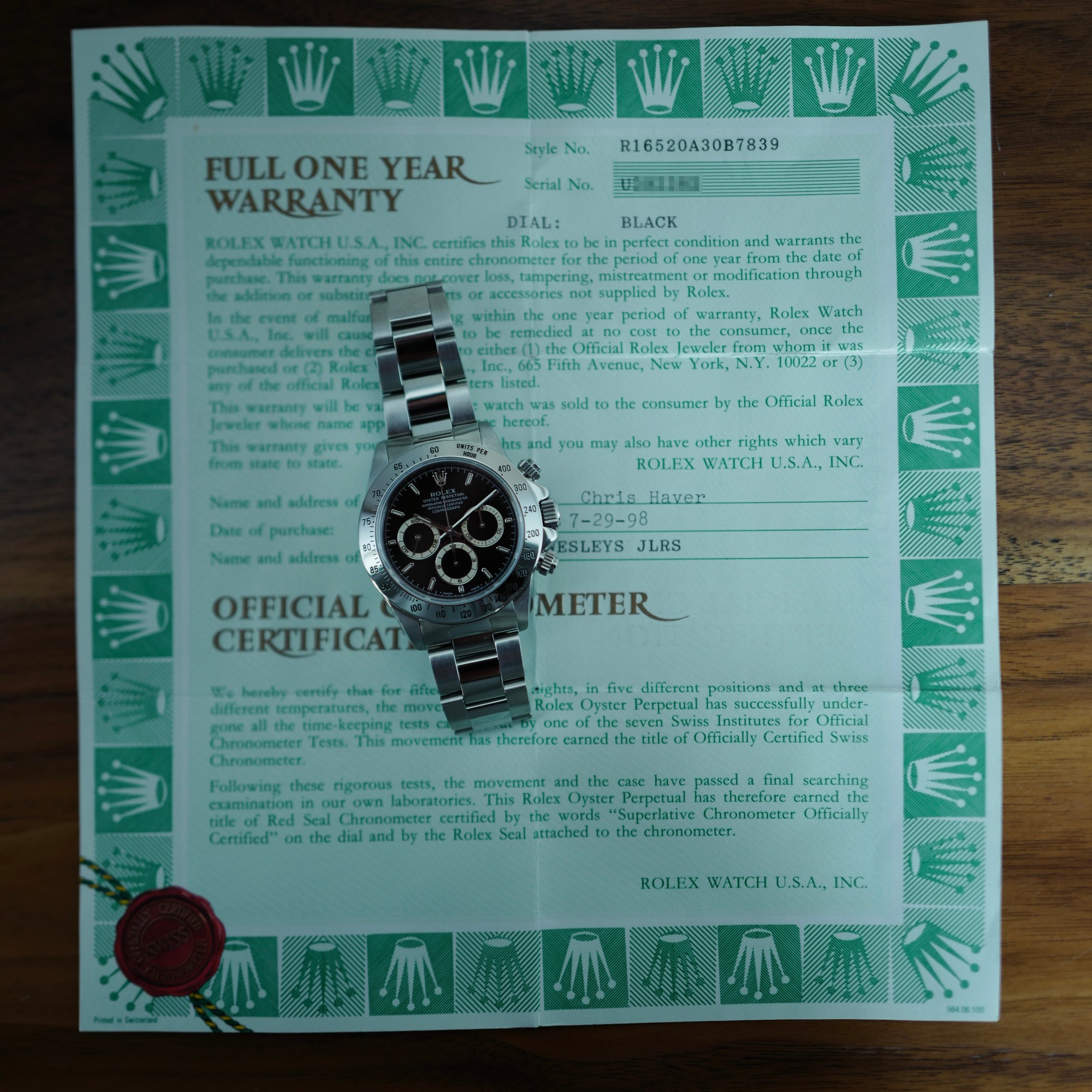 Rolex Steel Zenith Daytona Ref. 16520 with U-Serial and Tan Subdials