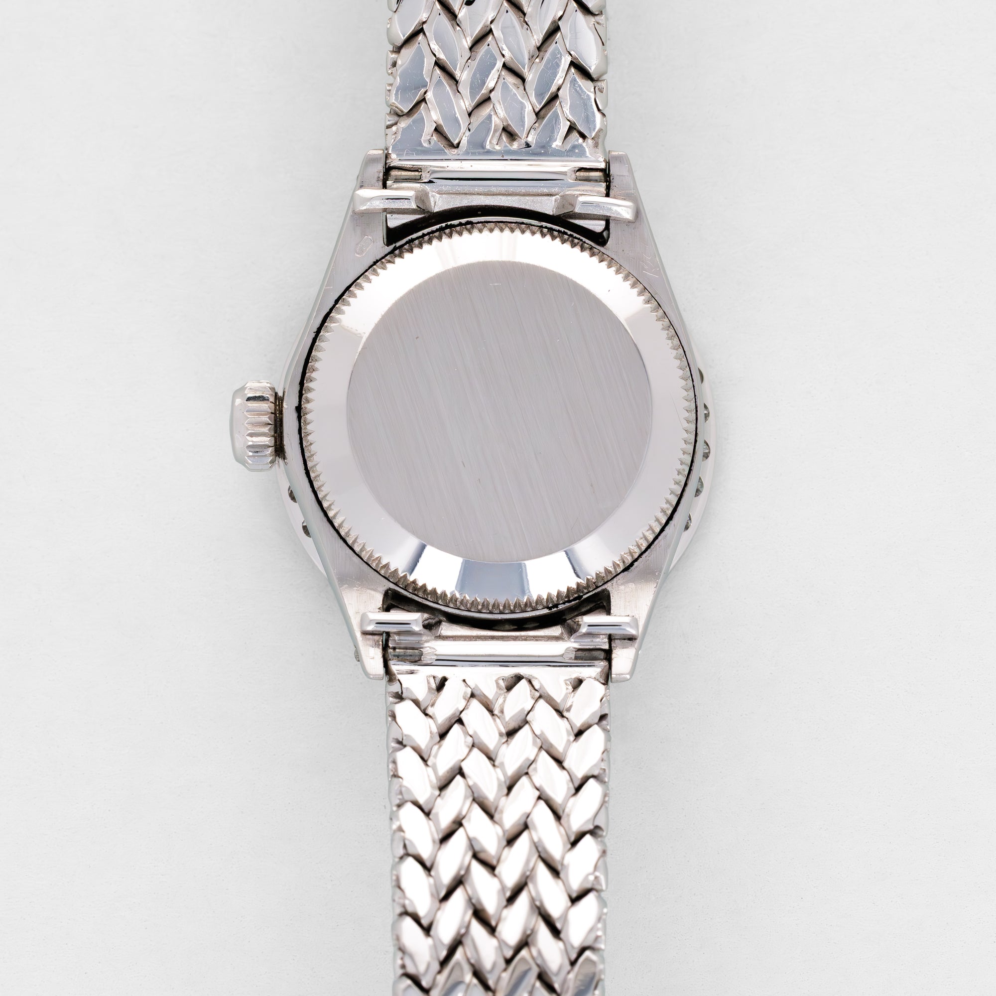 Rolex White Gold Datejust Ref. 6513 with Blue Stella Dial and Rare Woven Bracelet