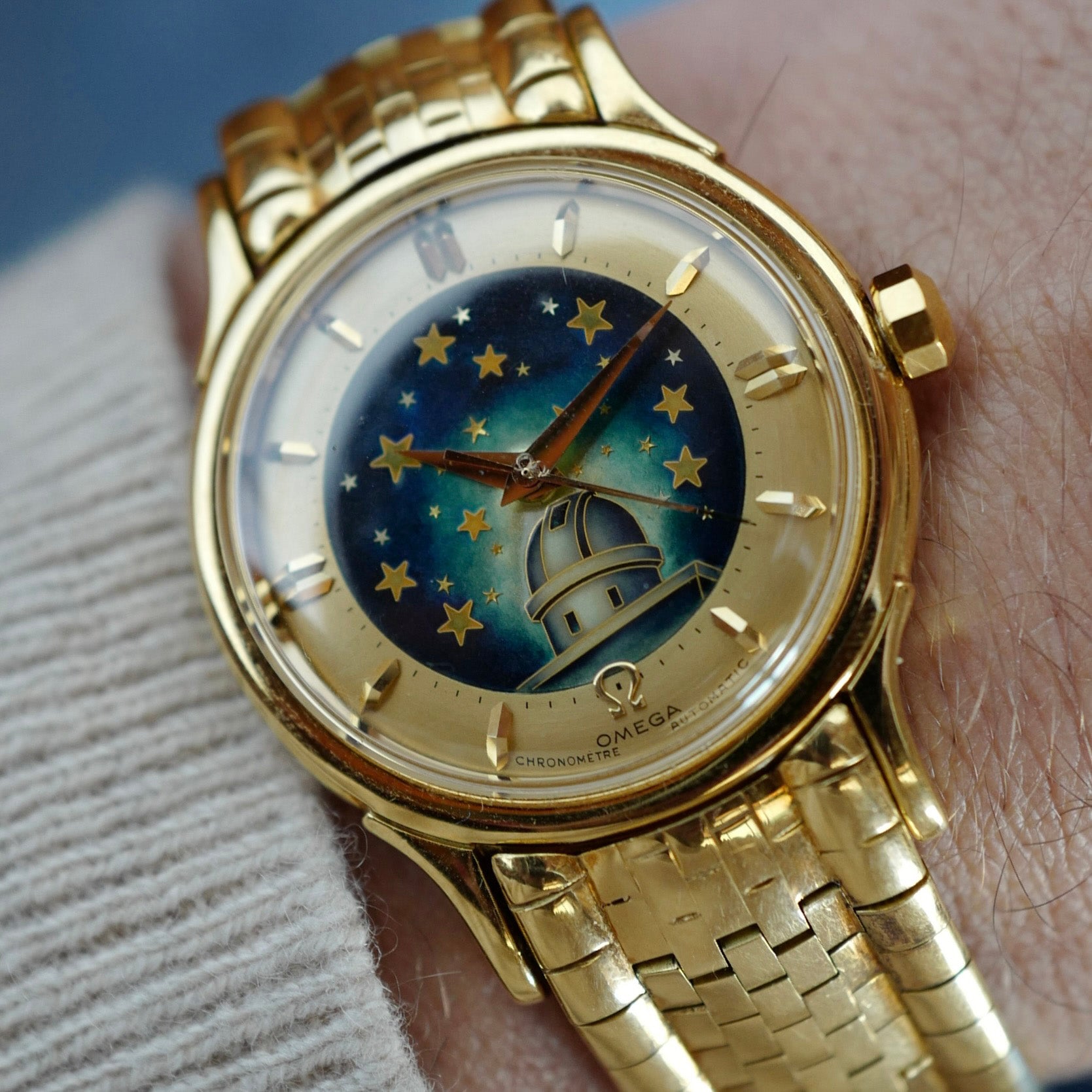 Omega Yellow Gold Constellation Geneva Observatory Cloisonne Watch