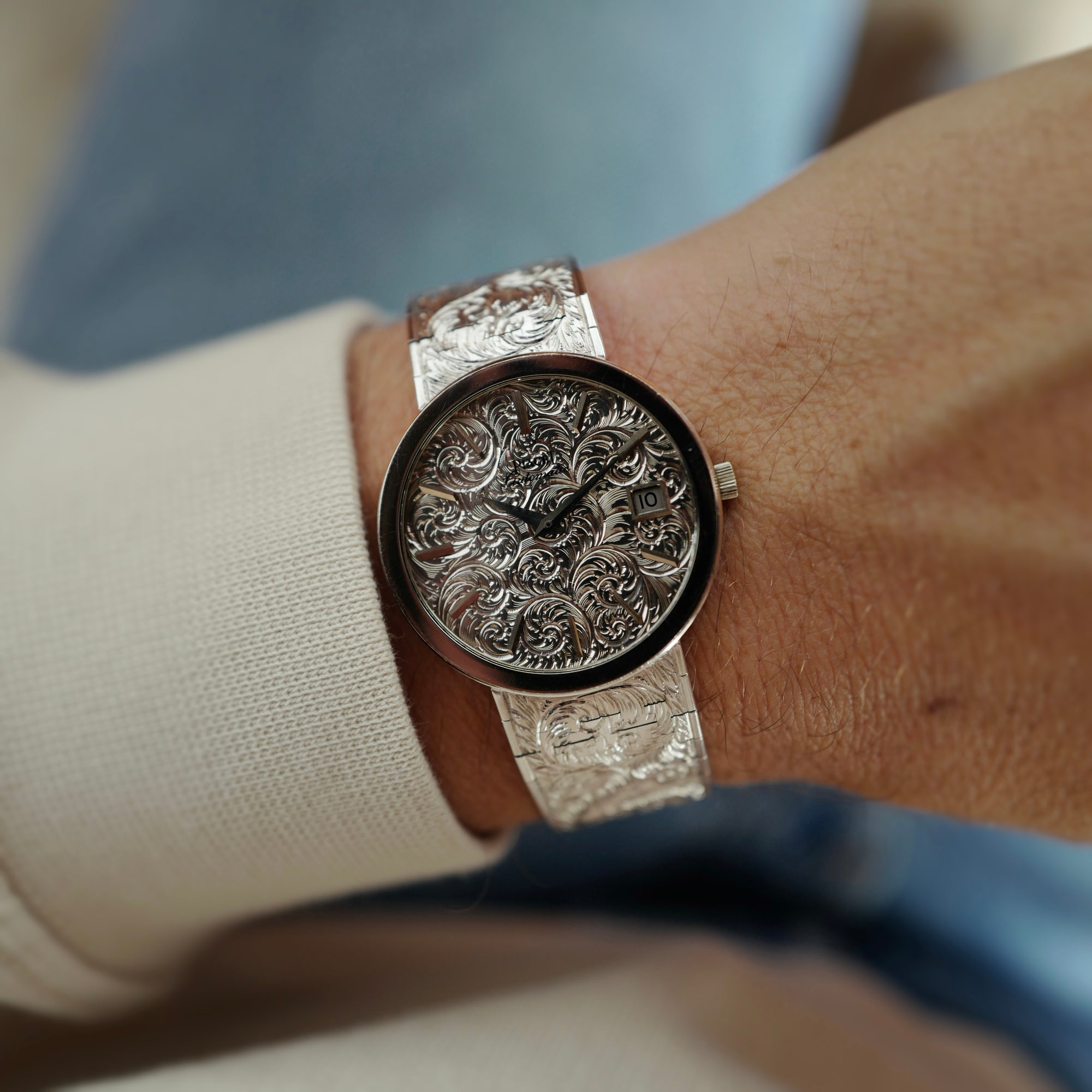 Piaget White Gold Engraved Bracelet Automatic Watch (New Arrival)