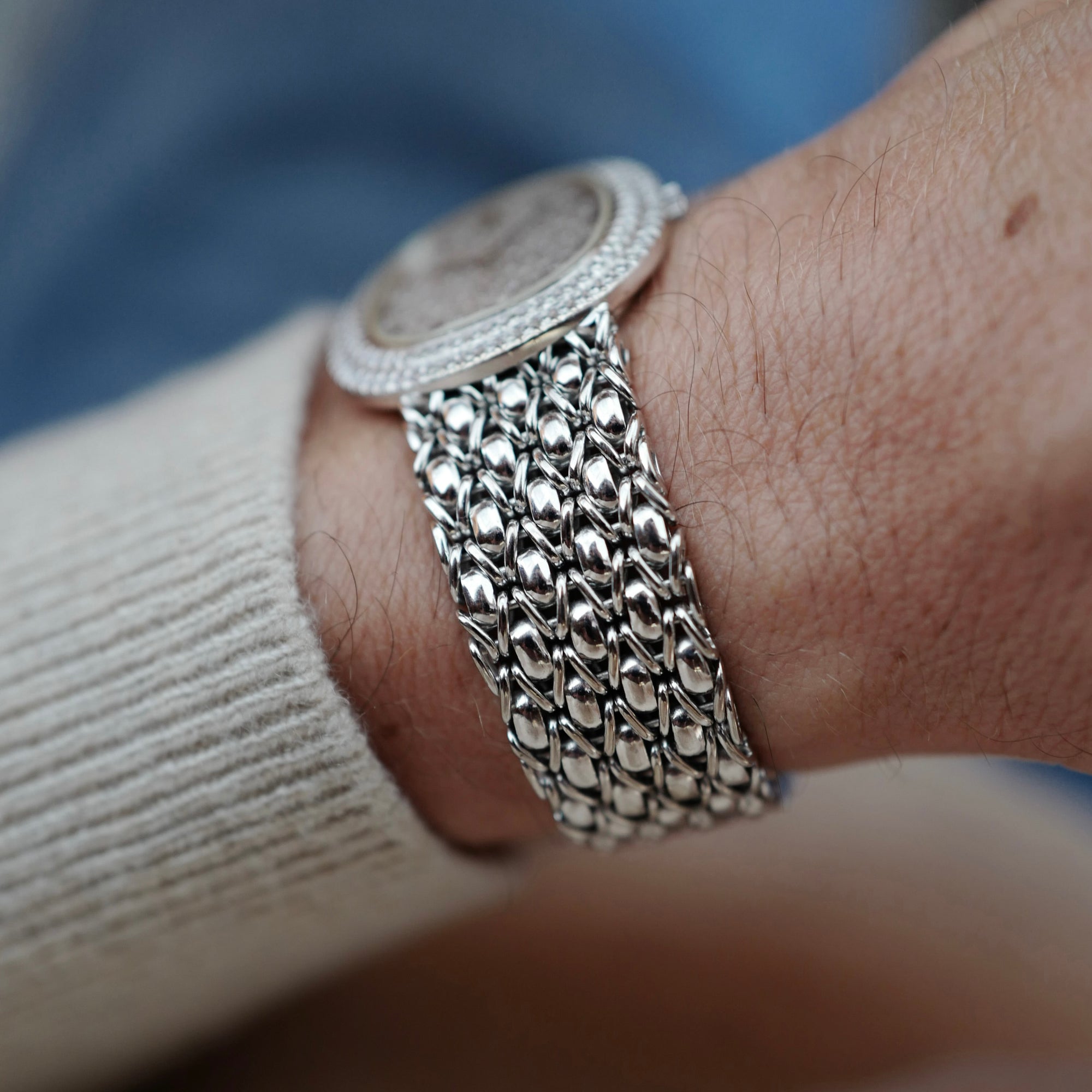 Audemars Piguet White Gold Bracelet Watch with Pave Diamond &amp; Sapphire Dial
