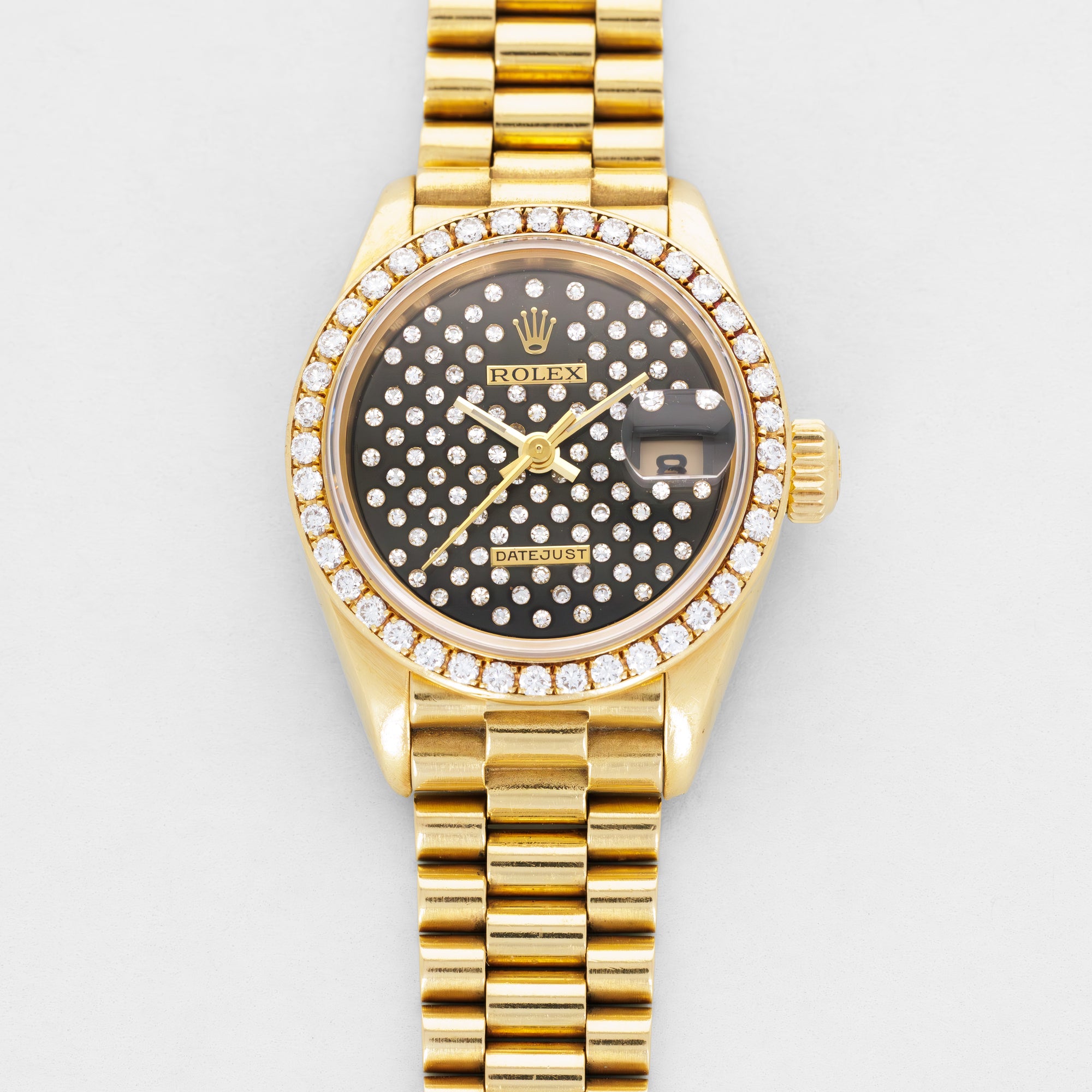 Rolex Yellow Gold Datejust Ref. 69138 with Black Pave Diamond Dial