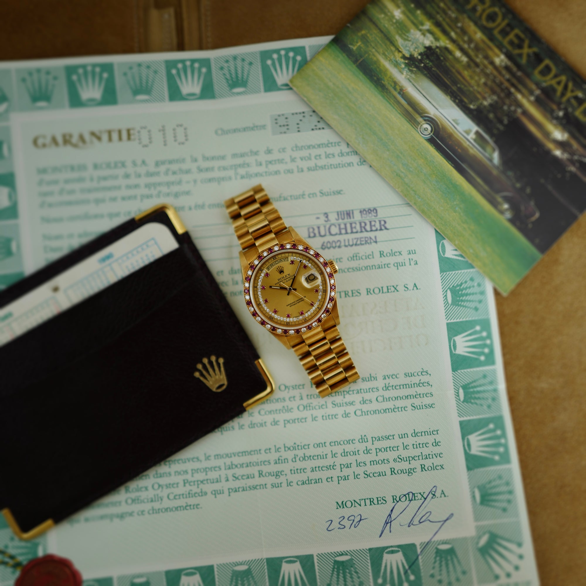 Rolex Yellow Gold Day-Date Ref. 18148 Diamond &amp; Ruby Bezel and Dial  (New Arrival)