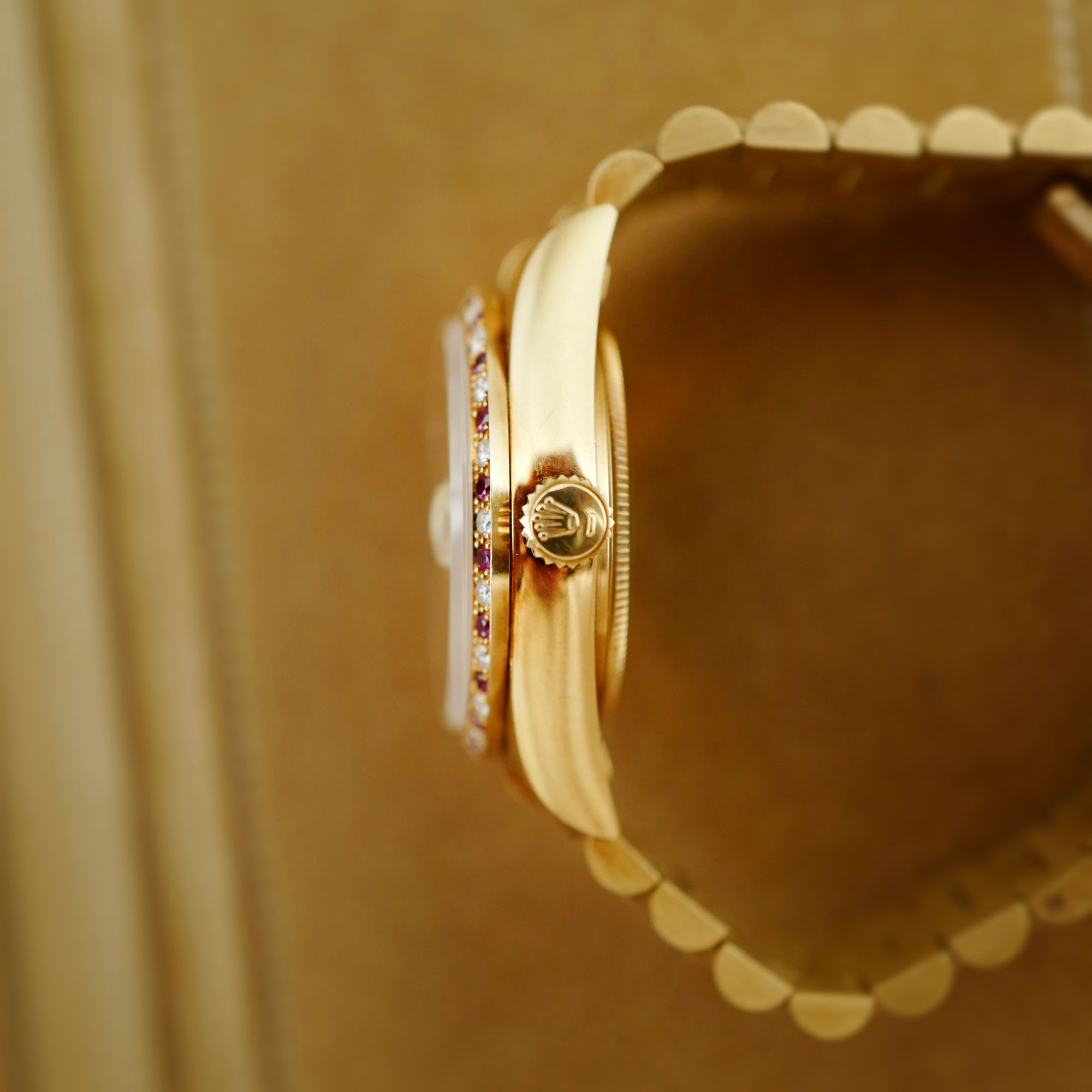 Rolex Yellow Gold Day-Date Ref. 18148 Diamond &amp; Ruby Bezel and Dial  (New Arrival)
