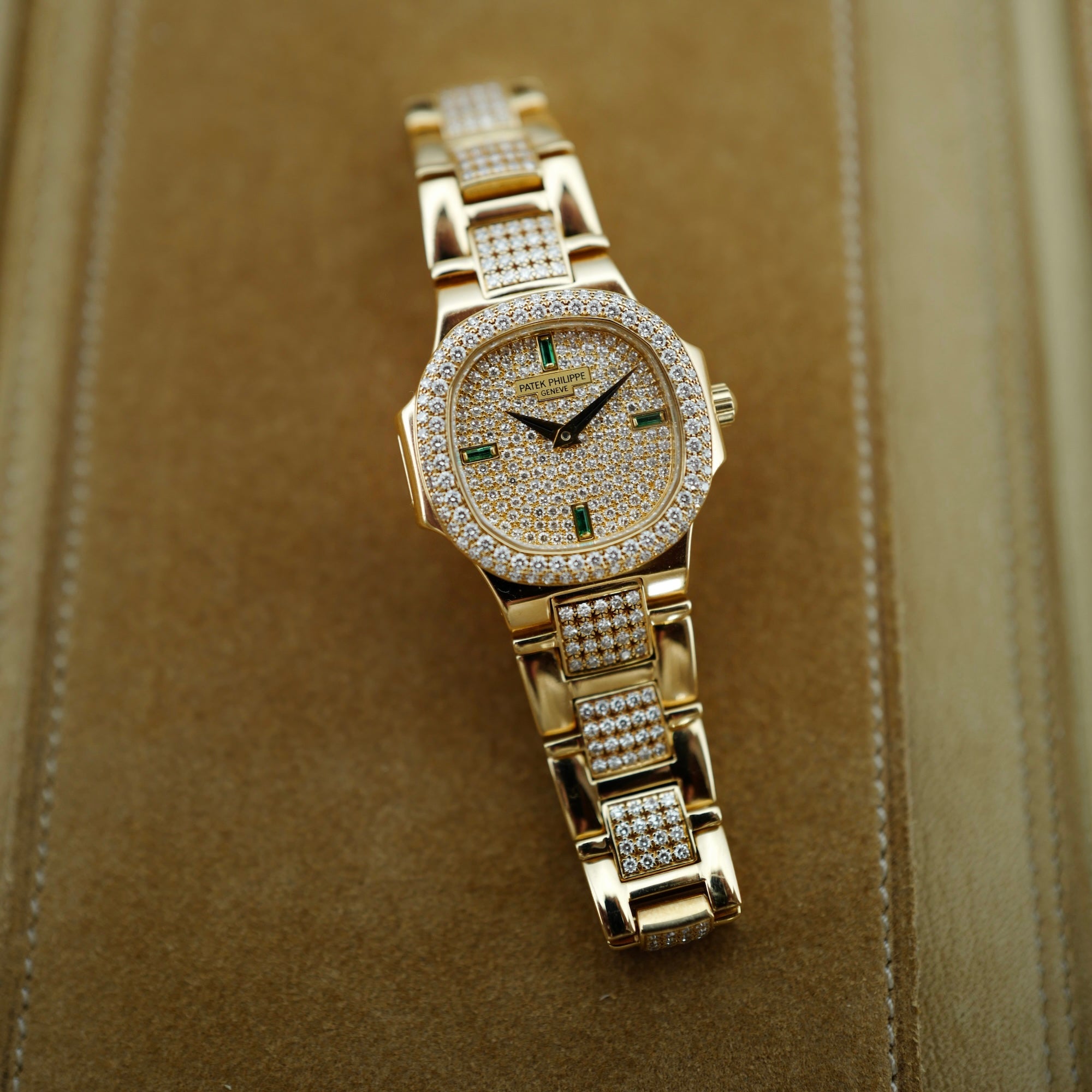 Patek Philippe Yellow Gold Diamond Nautilus Ref. 4700 with Emerald Markers