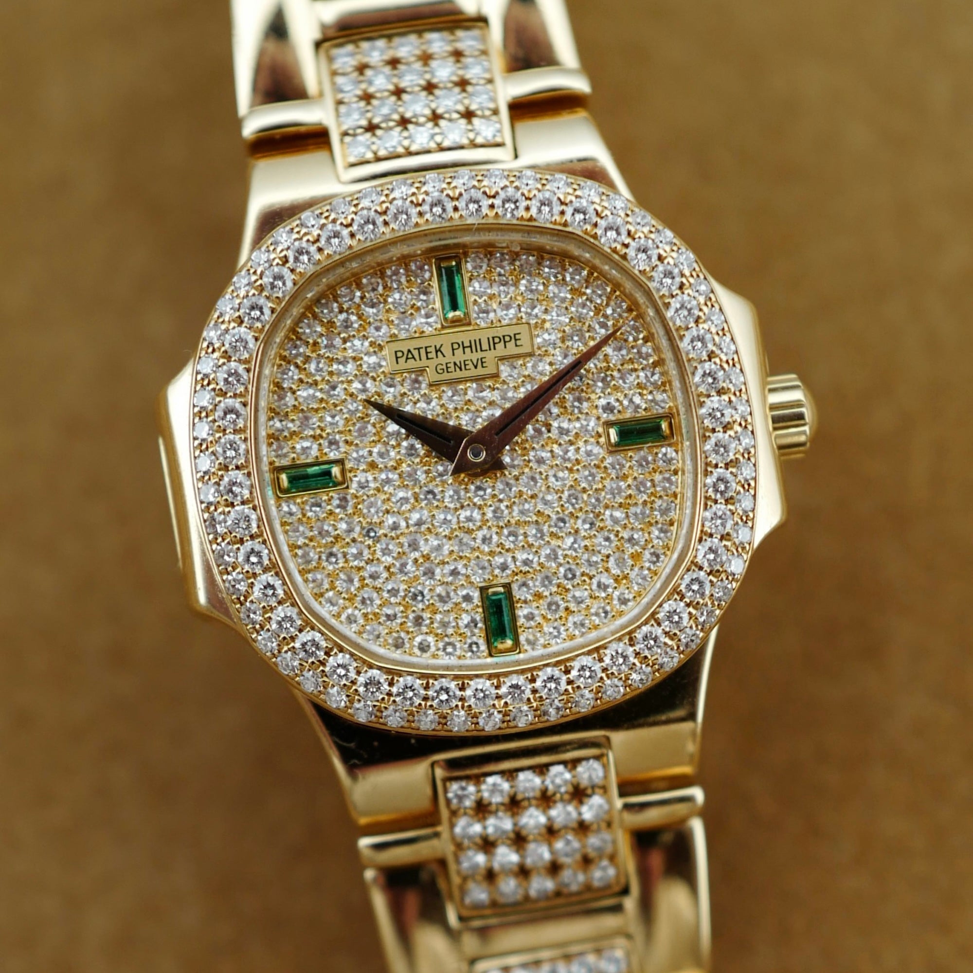 Patek Philippe Yellow Gold Diamond Nautilus Ref. 4700 with Emerald Markers