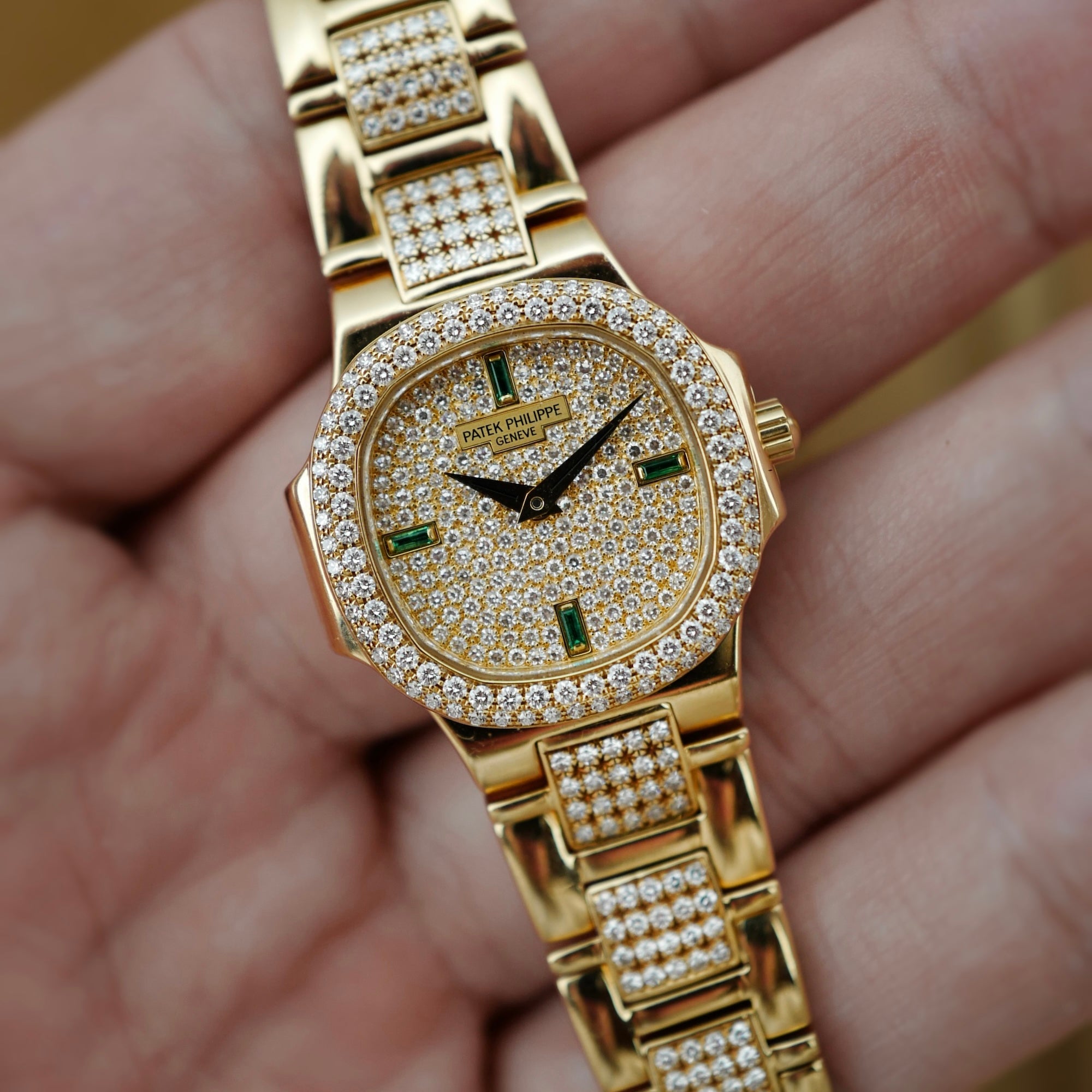 Patek Philippe Yellow Gold Diamond Nautilus Ref. 4700 with Emerald Markers