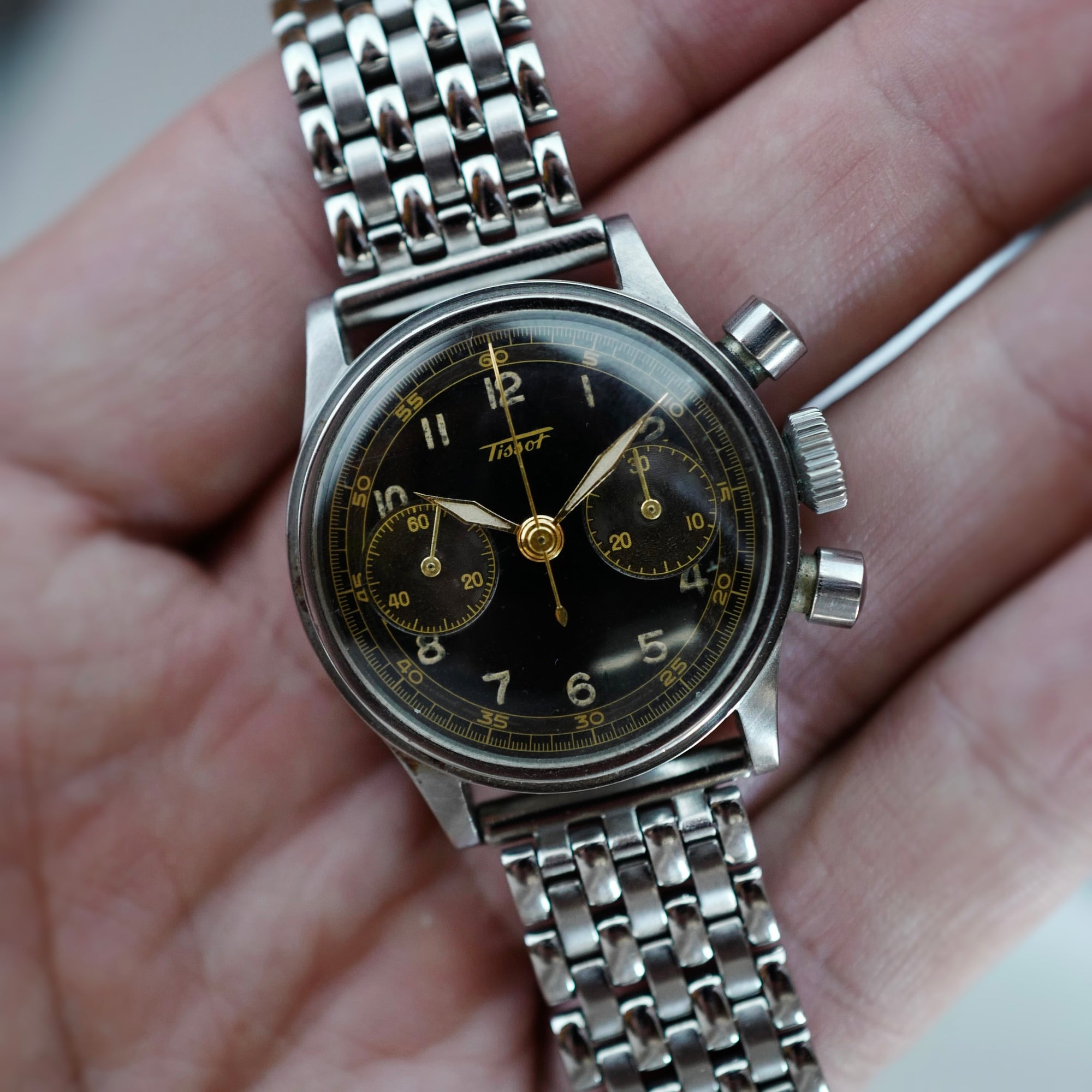 Tissot Steel Chronograph with Black Gilt Dial (New Arrival)