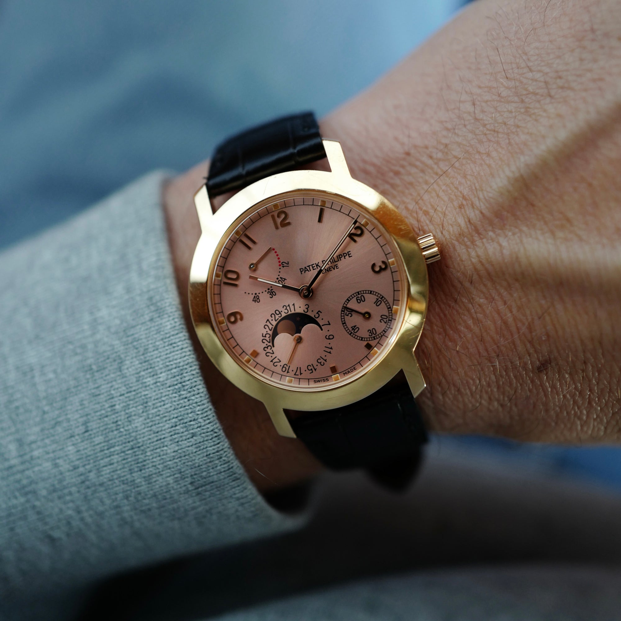 Patek Philippe Rose Gold Power Reserve Moon Phase Calendar Watch Ref. 5055