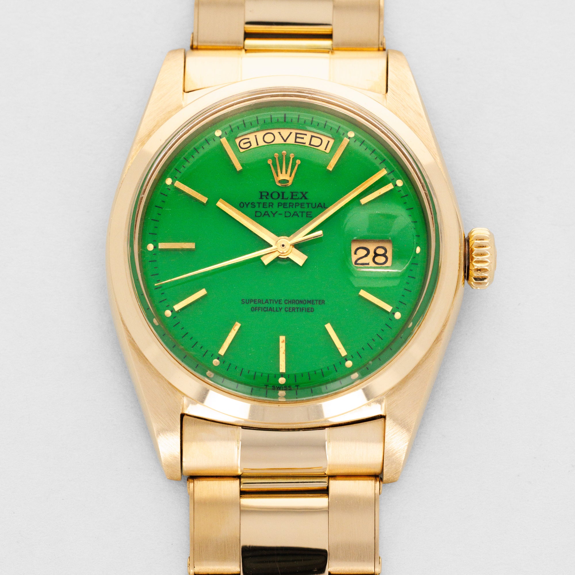 Rolex Yellow Gold Day-Date Watch Green Stella Watch Ref. 1802