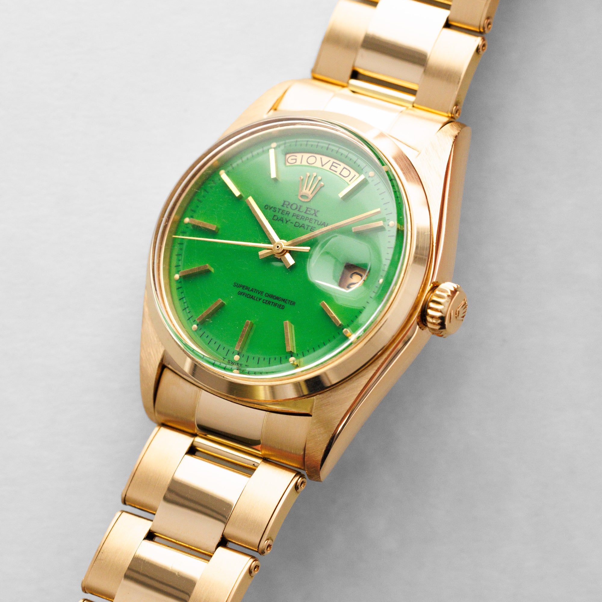 Rolex Yellow Gold Day-Date Watch Green Stella Watch Ref. 1802