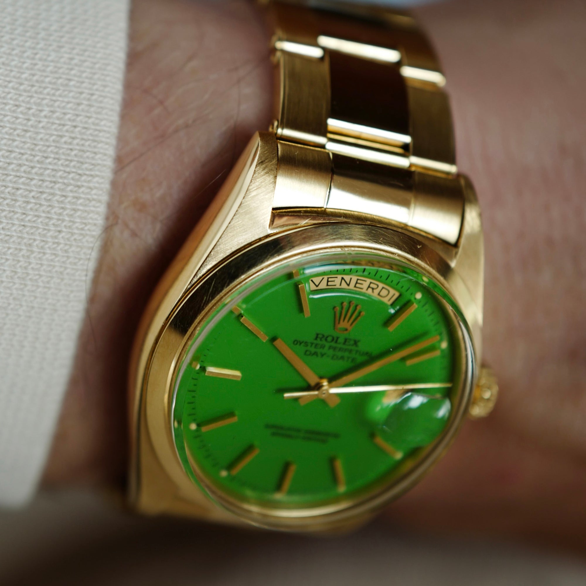 Rolex Yellow Gold Day-Date Watch Green Stella Watch Ref. 1802