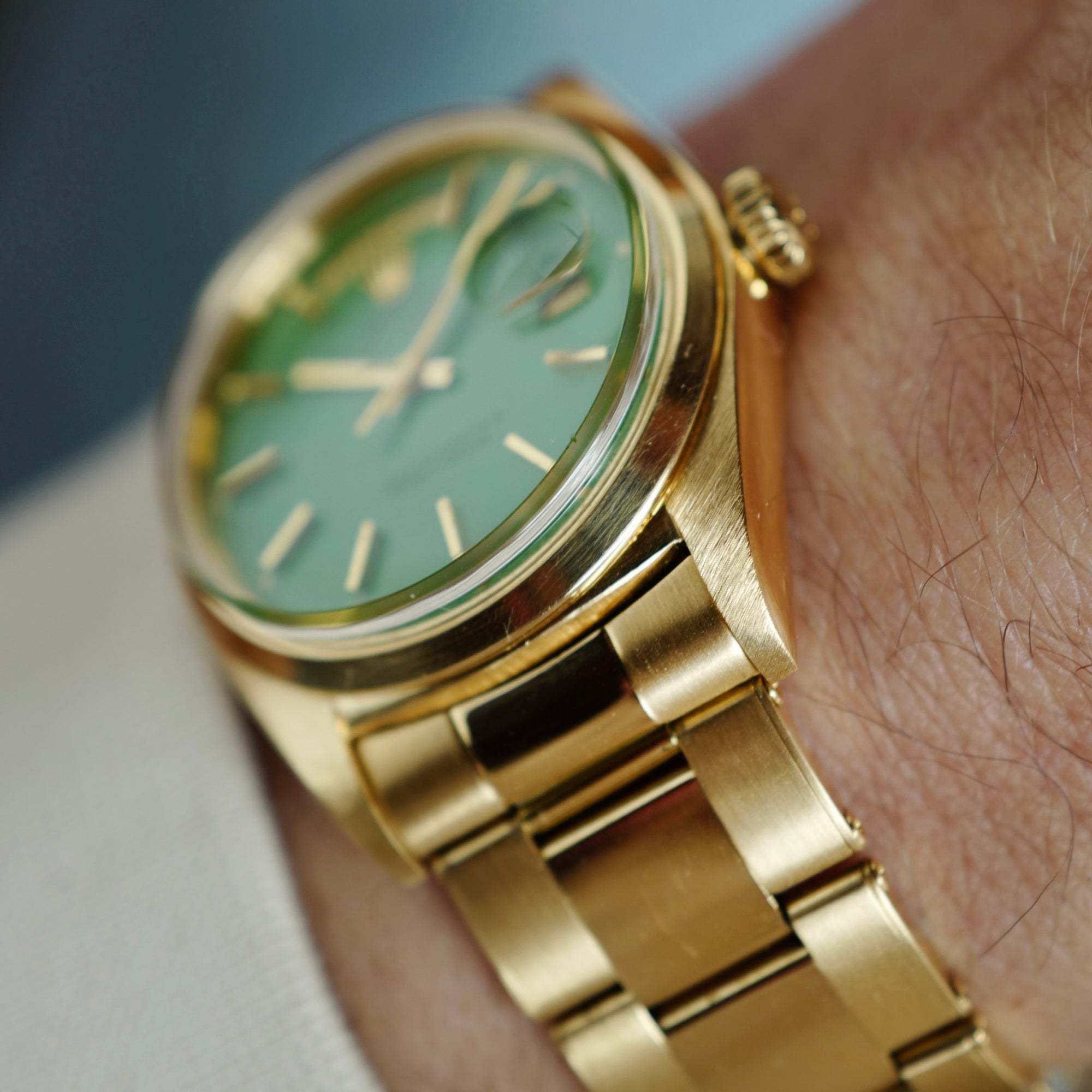 Rolex Yellow Gold Day-Date Watch Green Stella Watch Ref. 1802